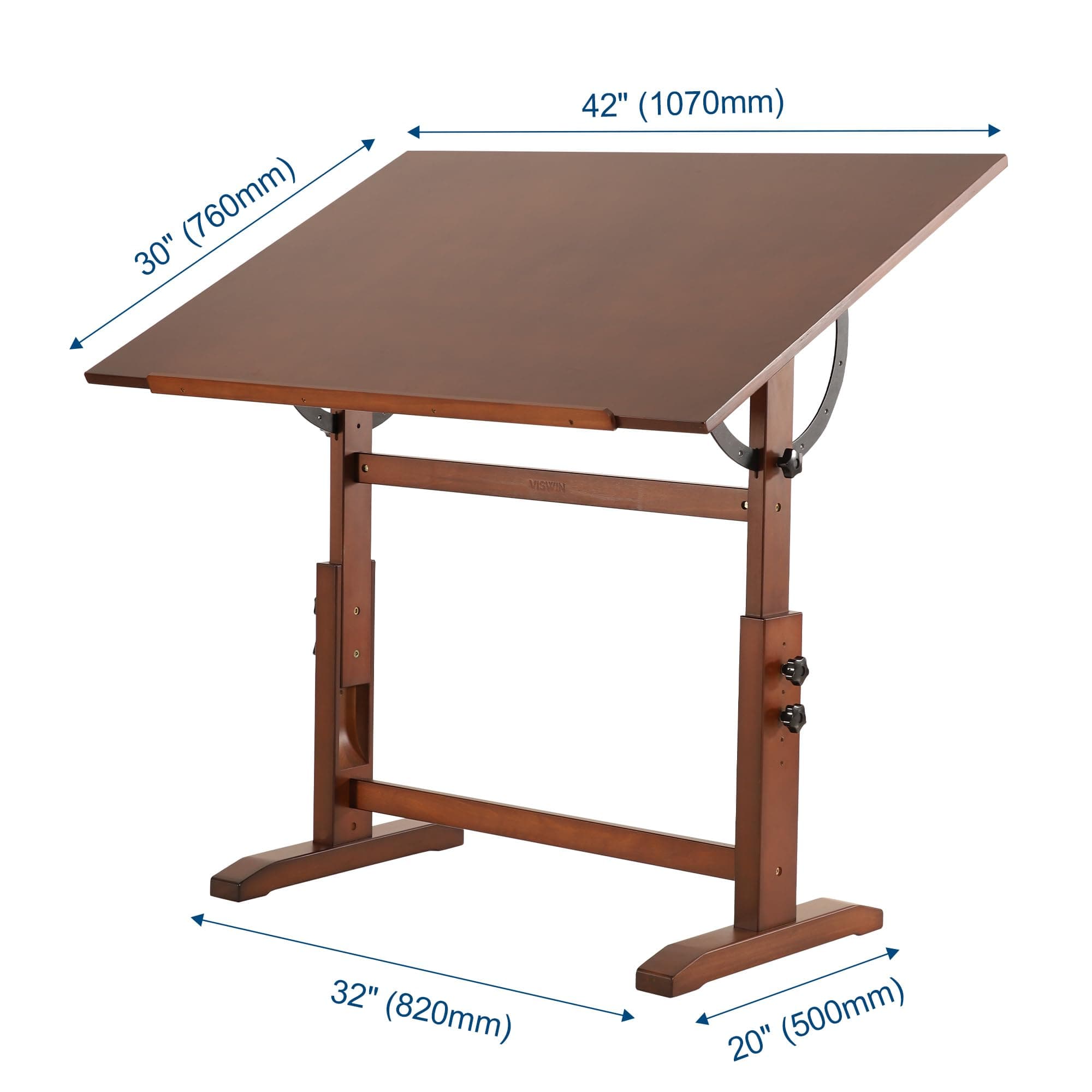 VISWIN Wood Drafting Table for Adults, 30" X 42" Extra-Large Drawing Table with Adjustable Height & Angle for Art Studio, Solid Pine Wood Artist Desk for Drawing, Drafting, Writing, Reading