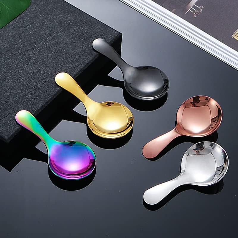 5Pcs Short Handle Scoop, Stainless Steel Short Handle Tablespoon Mini Spoon Set Easy to Use For Salt Condiments Dessert Tea Ice-cream Coffee (Multicolor)