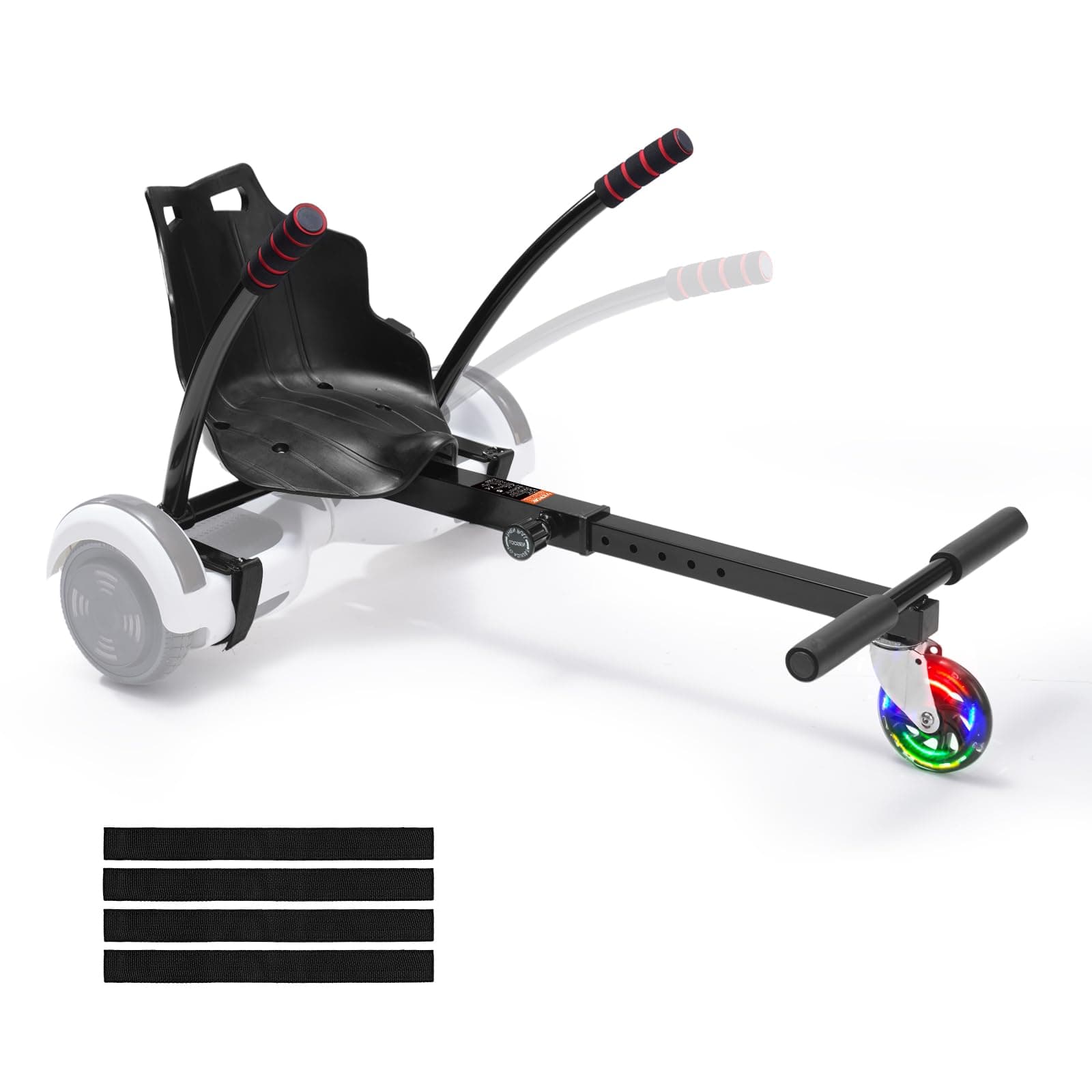 VEVORHoverboard Seat Attachment, for 6.5" 8" 8.5" 10" Hoverboards, with LED Lights, Grips Control, Adjustable Frame Length and 220 LBS Load Capacity, Hover Board Go Karts Accessory, for Kids Adults