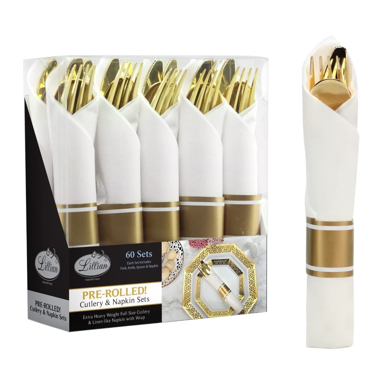 Pre-Rolled Napkin Wrapped Cutlery Combo | Gold | 1 Pc