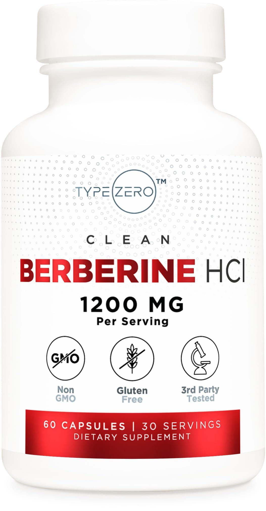Type Zero Berberine HCL 1200mg 60 Capsules - Clean, Non-GMO, Gluten Free Supplement