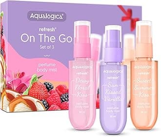 Aqualogica Refresh+On the Go Set of 3 Perfume Body MistTravel FriendlyLong LastingWarm,Sweet & Floral FragranceDouble Duty Mist for Hair & BodyPremium Gift PackFor Unisex-Adult20 ml x 3