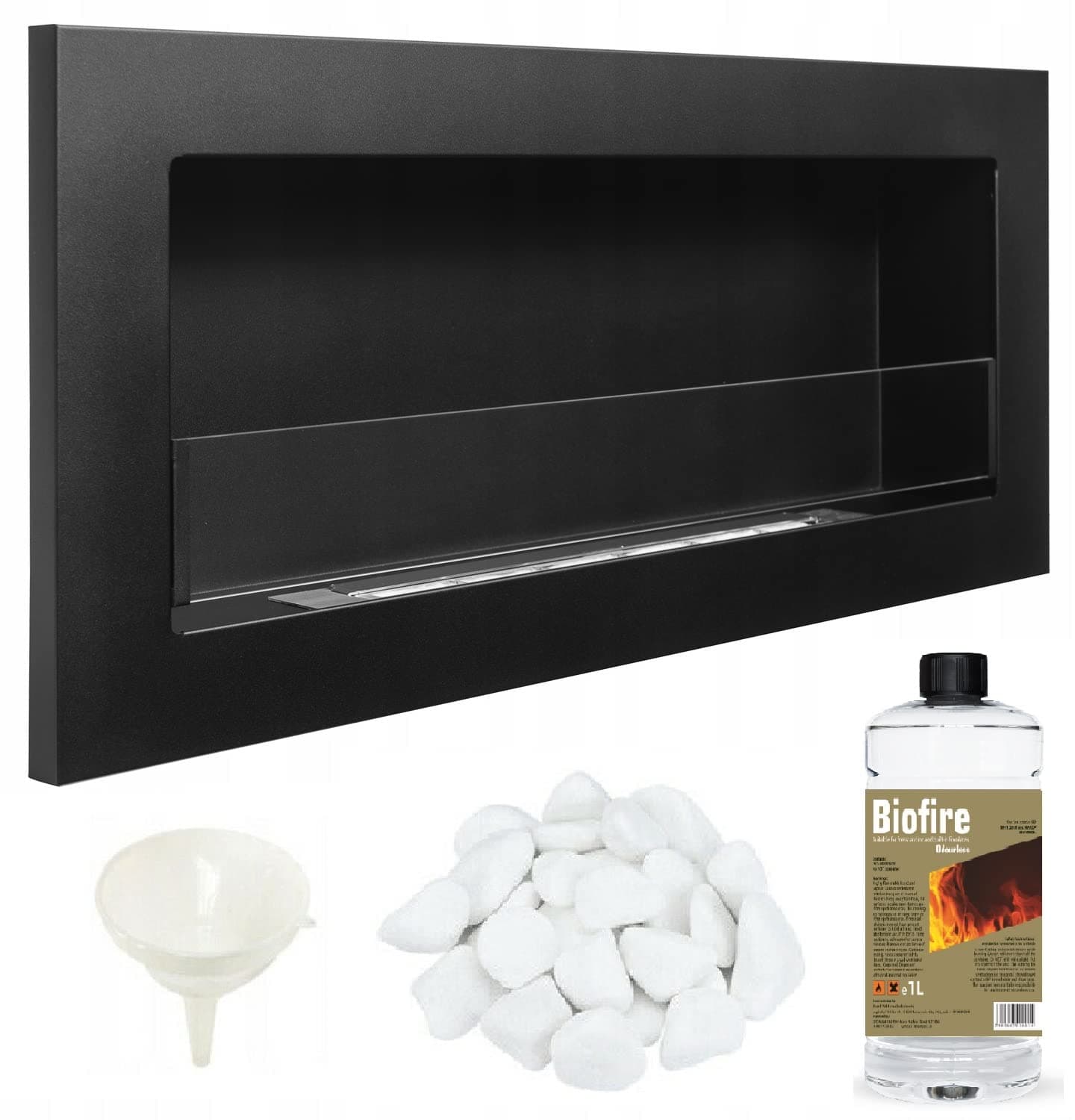Bioethanol Wall mounted Fireplace Black Matt Bio Ethanol 800mm 80cm with glass