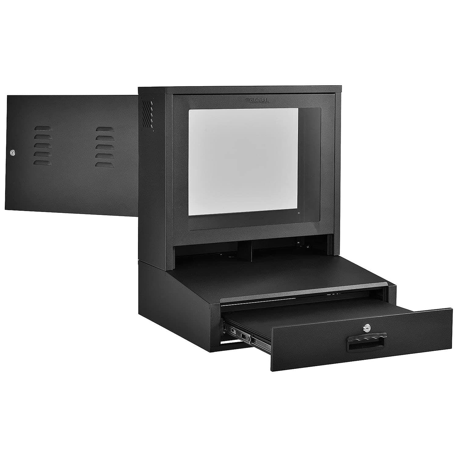 LCD Counter Top Security Computer Cabinet, 24" Diagonal Maximum Monitor Size, Steel Construction, Black, 24-1/2"W x 22-1/2"D x 29-1/2"H