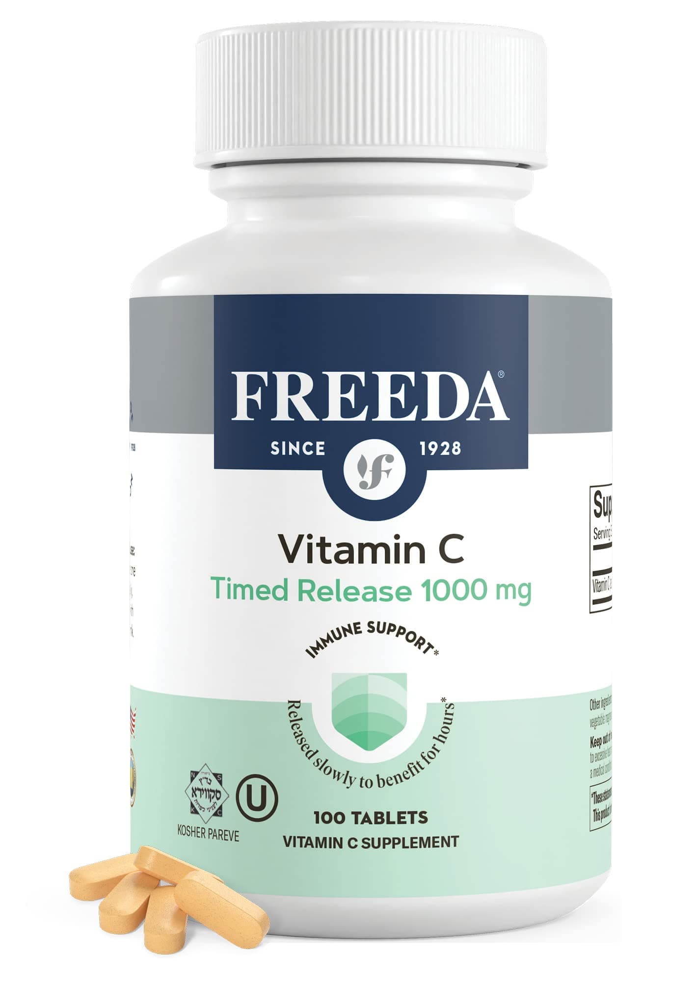 FREEDA Timed Release Vitamin C 1000mg – Slow-Release for All-Day Immune & Antioxidant Support, Gentle on Stomach, Kosher & Vegan, High-Absorption Tablets (100 Tablets)