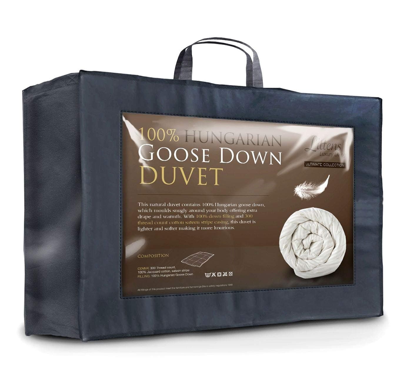 – Luxury Ultimate Collection 10.5 Tog Single Bed Size 100% Hungarian Goose Down Natural Duvet Quilt 300TC 100% Cotton Jacquard, Down Proof (135cm x 200cm)