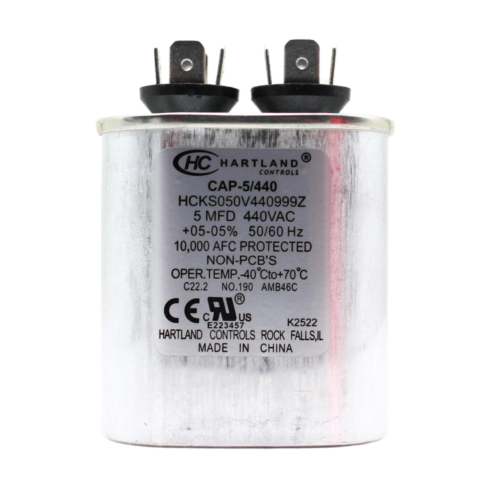 5 MFD AC Capacitor, 5uF ±5% 370VAC/440 Volt Oval Run Start Capacitor for Air Conditioner Condenser Straight Cool or AC Motor and Fan Starting or Heat Pump Air Conditioner