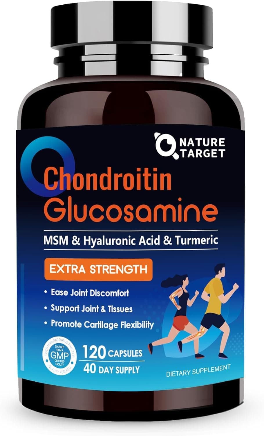NATURE TARGET Glucosamine Chondroitin MSM, Joint Support Supplement, Shellfish Free, Turmeric Boswellia, Hyaluronic Acid, Collagen, Calium for Cartilage and Bone Health,120 Capsules, 40 Servings