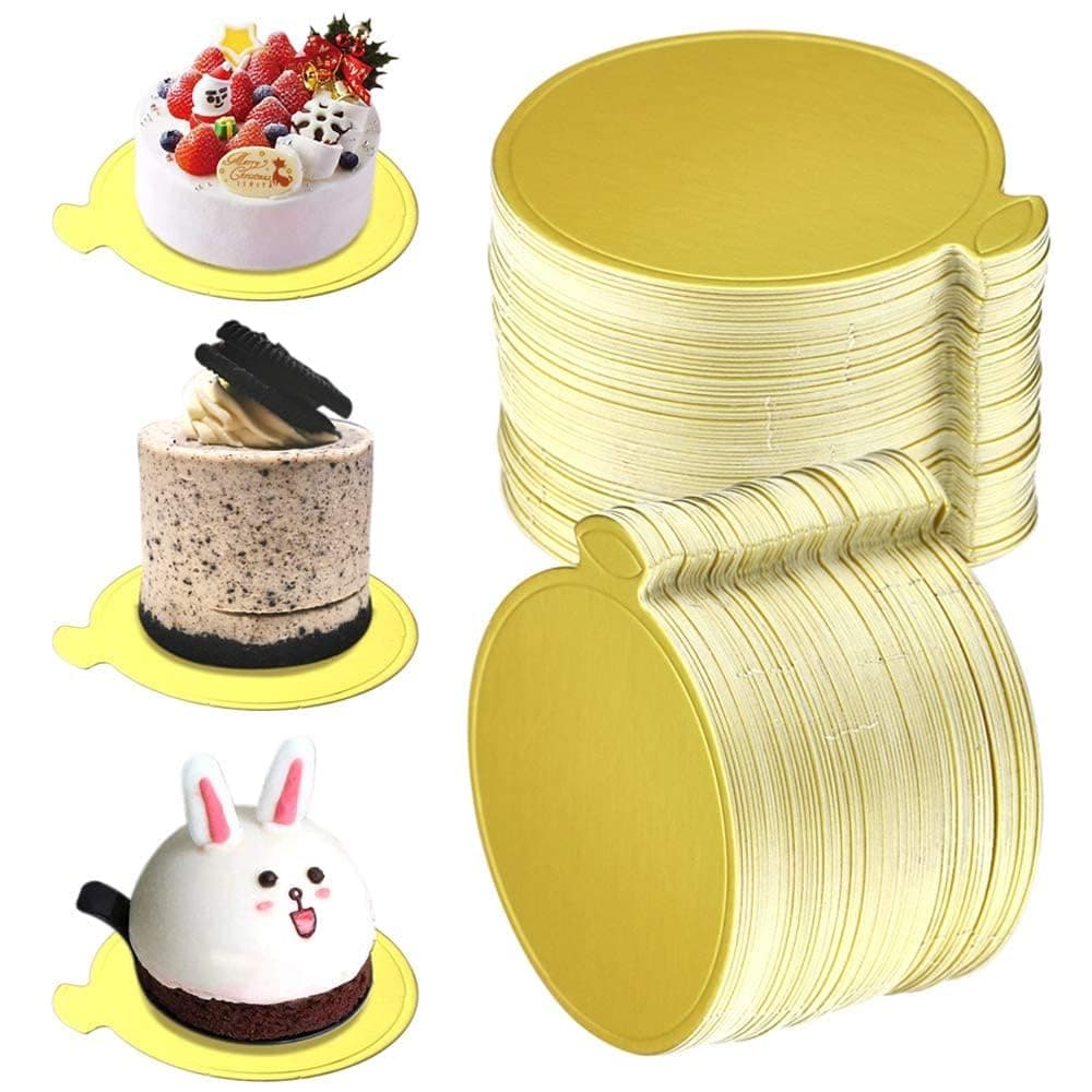 200PCS 3.15 Inch Round Mini Cake Boards, Gold Circle Base Paper Cupcake Dessert Displays Tray Decorating Cakes Pastries Party Wedding Birthday Catering & Restaurant Bakeware