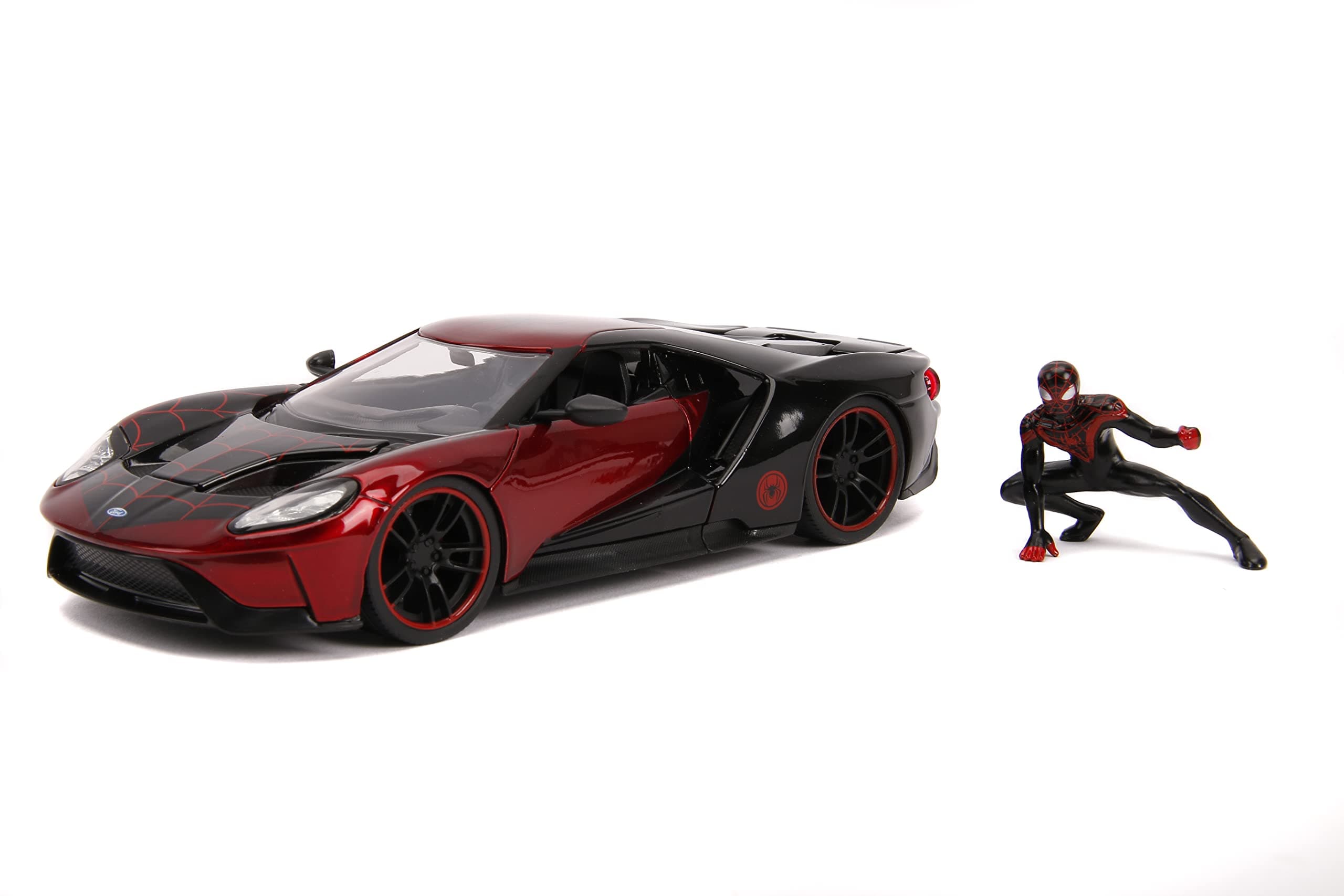Jada Marvel 1:24 2017 Ford GT Die-cast Car with 2.75" Miles Morales Spider-Man Figure, Toys for Kids and Adults
