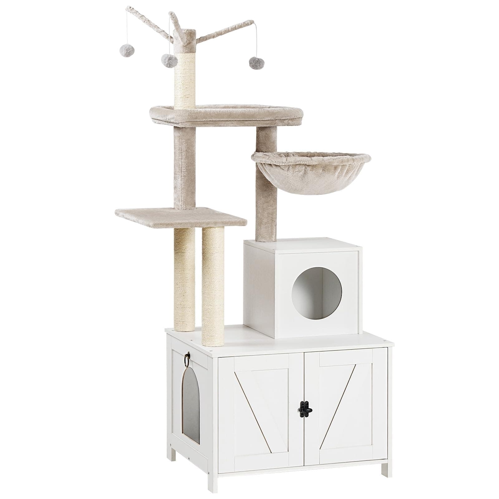 HOOBRO Cat Tree Tower with Litter Box Enclosure for Indoor, Wooden Cat Condo with Scratching Posts, Litter Box Furniture Hidden, All-in-One Cat House, White WT15MZ03