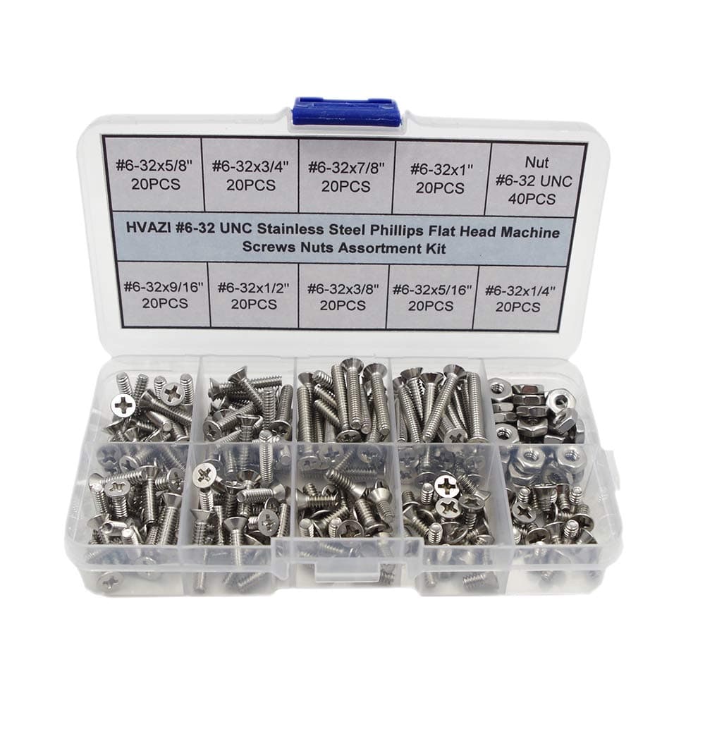 8#-32 304 Stainless Steel Phillips Flat Head Machine Screws Assortment Kit #6-32UNC 43398-31278