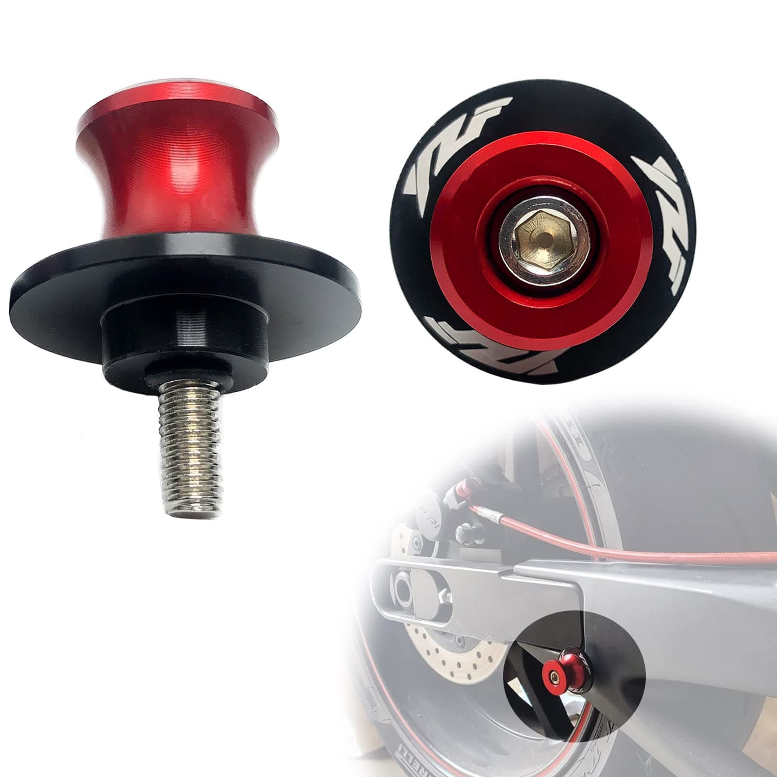 2PCS 6MM M6 X 1.5 Motorcycle Swingarm Sliders Spools CNC Aluminum Swing Arm Stand Screws Compatible with Yamaha YZF R1 R3 R6 R25 R125 R6S 600R 750R (Red)