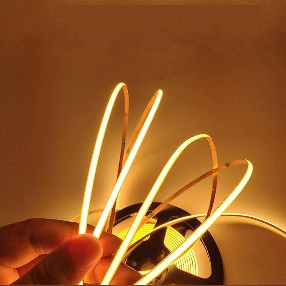 Kumax DC12v LED Strip Lighting, 5mm Width 1m Night Light, 480LEDsM Uniform Glow COB Bendable Tape Cutting Designed Rope Flexible Counter Light(Warm white3000k), Warm White, (cob-480m-4width)