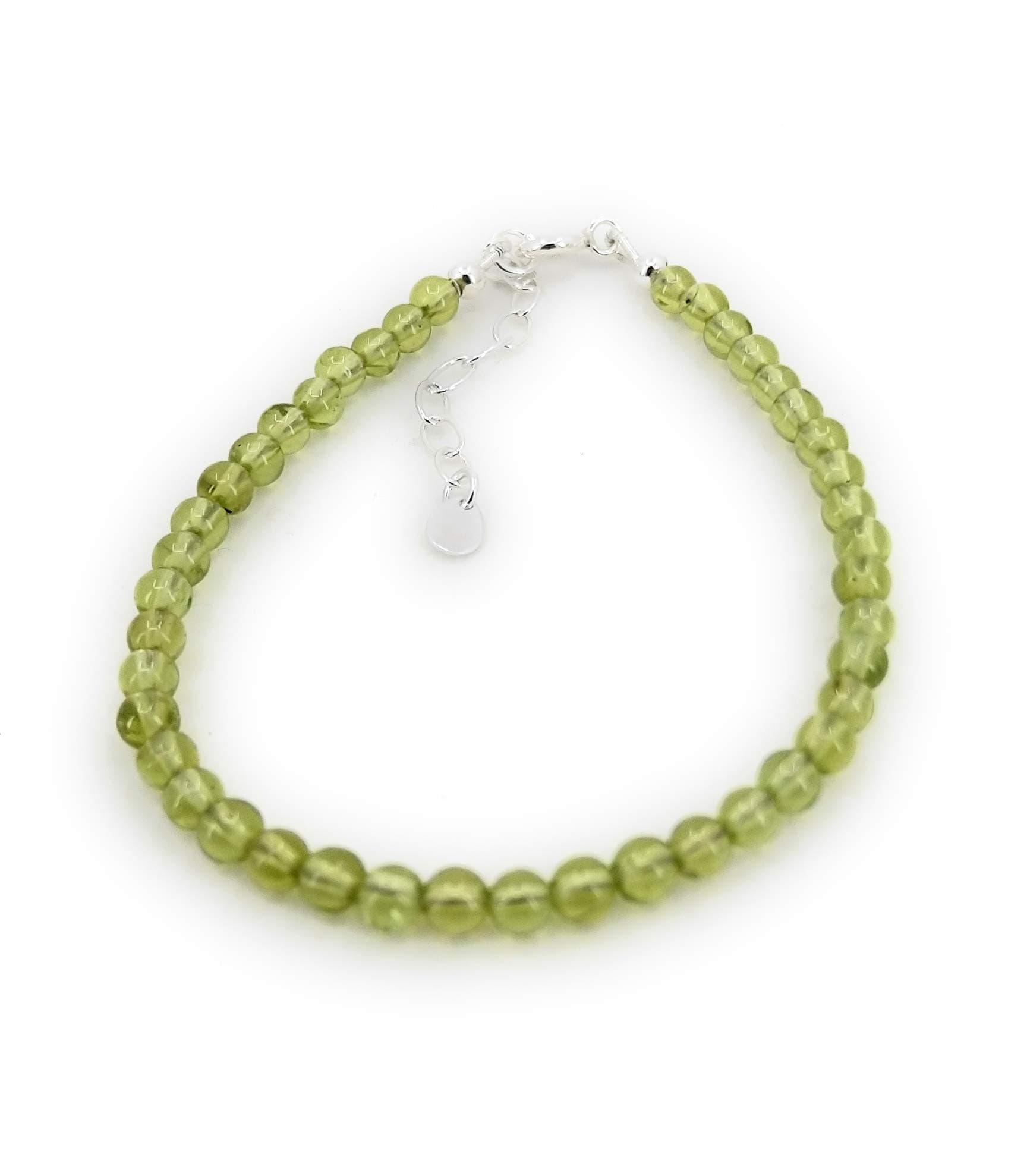 Sterling Silver Natural Peridot Gemstone Bead Bracelet