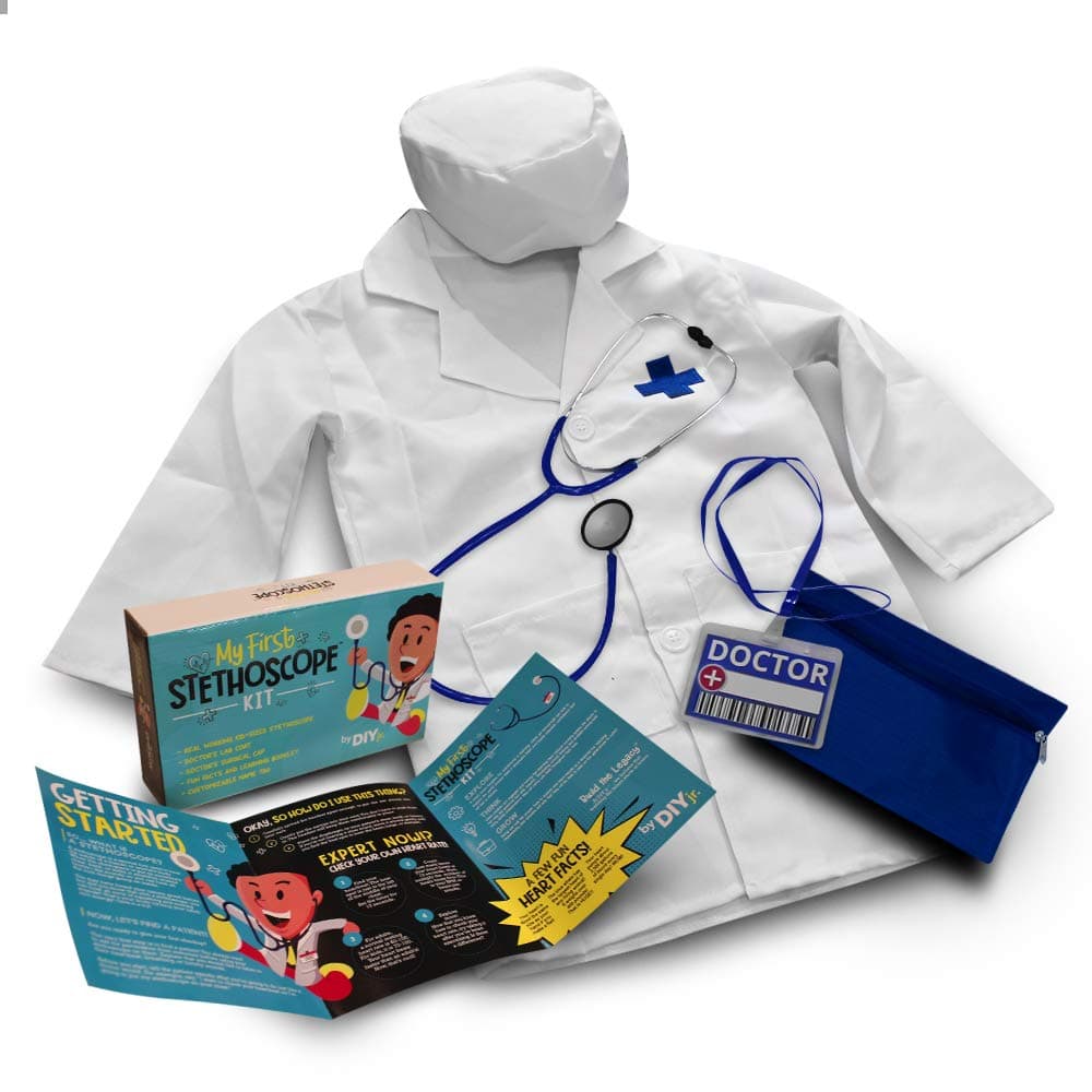 - My First Stethoscope Doctor's Kit - Includes Kid Sized Stethoscope, Lab Coat, Surgical Cap, Name Tag, Lanyard and Information Booklet
