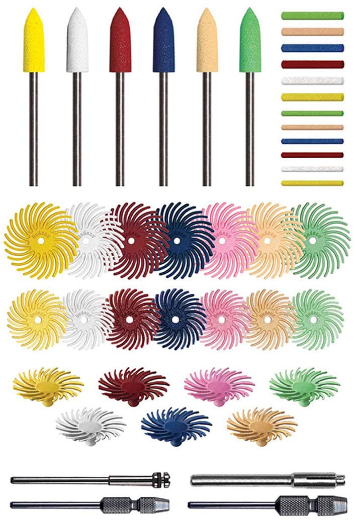 Dedeco Sunburst - Deluxe Assortment - 116 Piece Tool Set - 1/2 Inch Snap-On, 5/8 Inch & 7/8 Inch Discs, 2mm & 3mm Polishing Pins and Points in All Grit Textures Plus 5425, 5431, 7081 and 7083 Mandrels