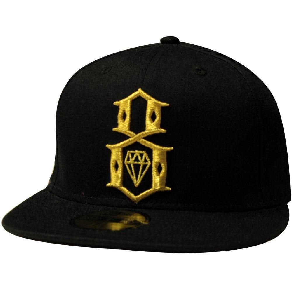 Rebel8 Gold Logo Fitted Baseball Cap - Black