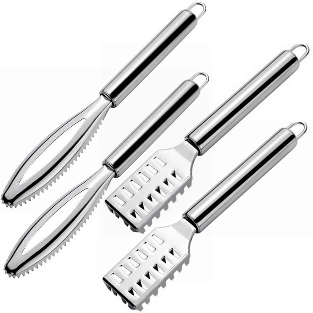 4 Pieces Kitchen Tool Fish Scaler Remover Fish Scaler Brush Set Stainless Steel Sawtooth Scarper Remover with Ergonomic Handle for Faster and Easier Fish Scales Skin Removing Peeling