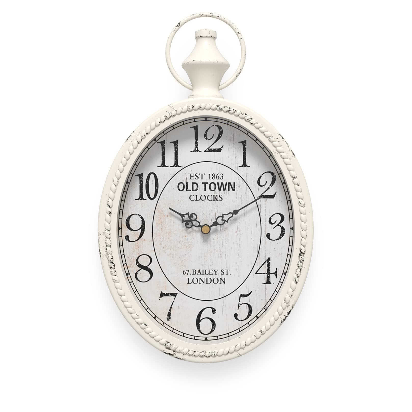 Small Retro Oval Wall Clock, Antique Old Design, White Vintage Style, Battery Operated Silent Decor Wall Clocks for Kitchen,Bedroom,Farmhouse,Bathroom (11.2" H x 6.7" W)
