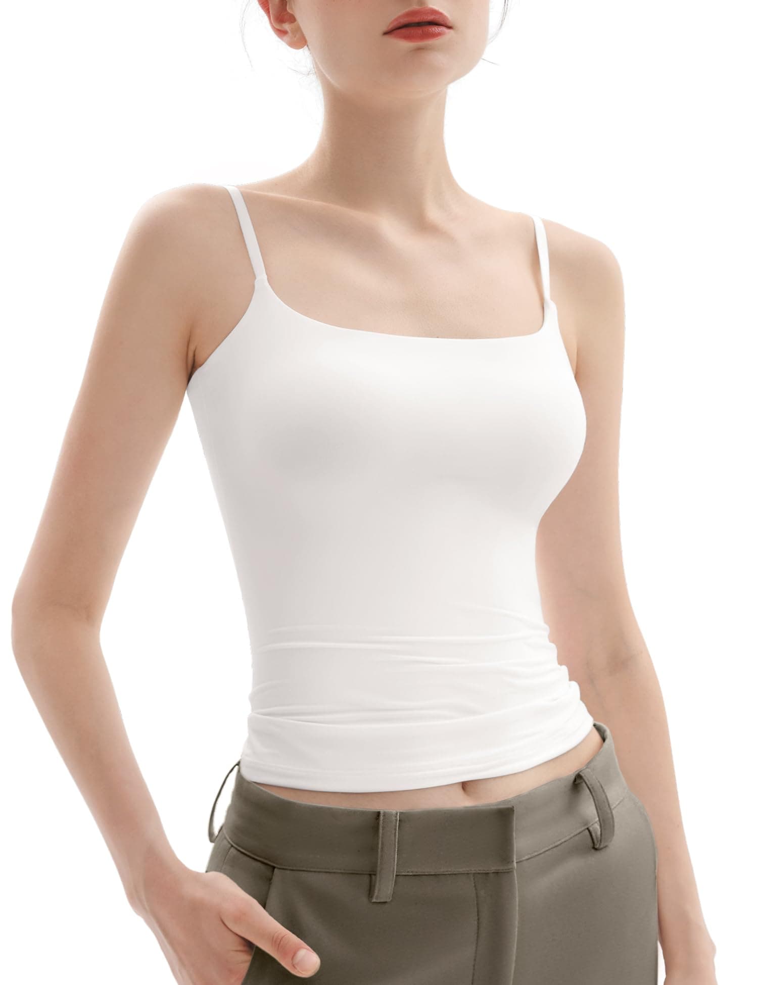 Women's Square Neck Tank Top Adjustable Spaghetti Straps Sleeveless Basic Tops Sharp Collection