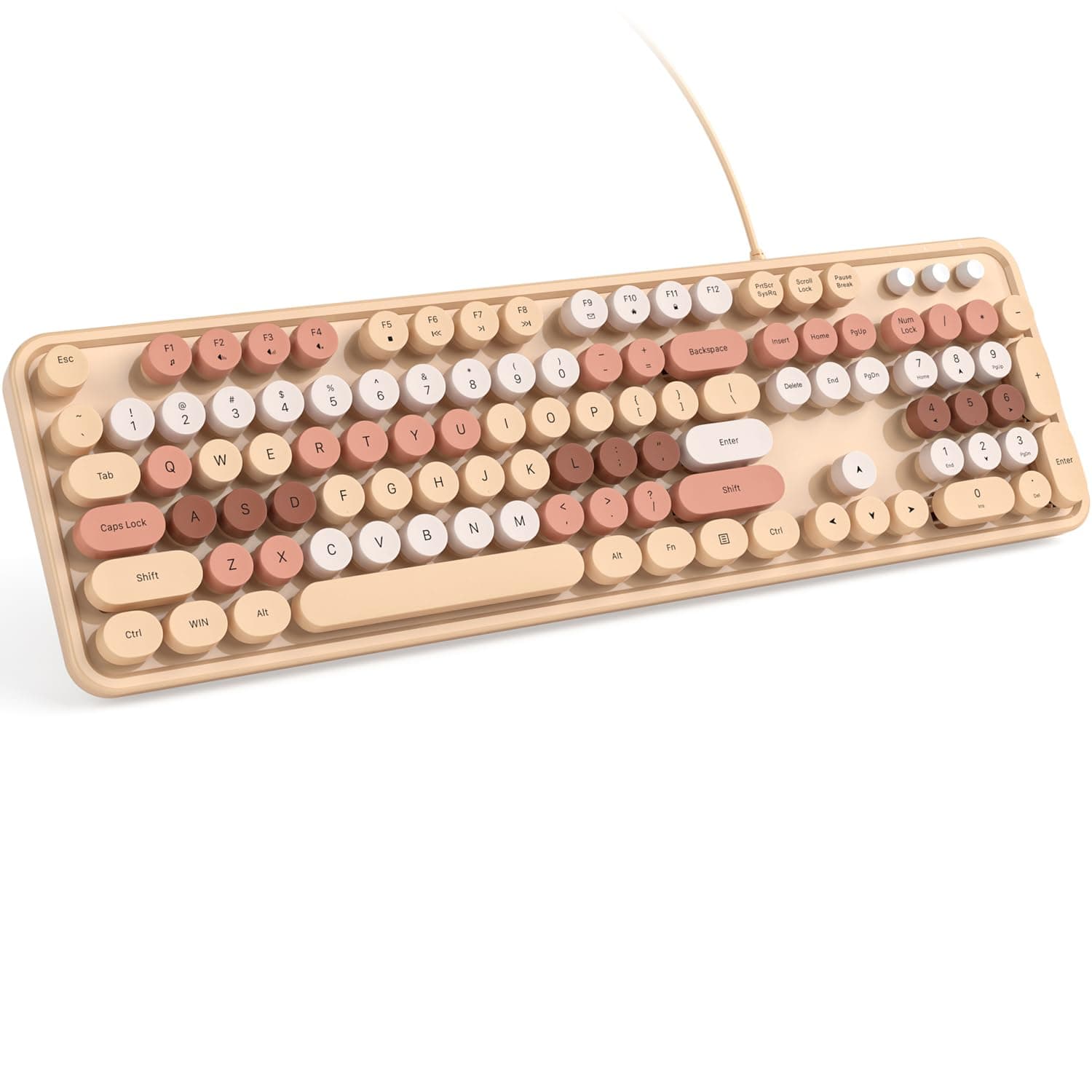 KNOWSQT Wired Computer Keyboard - Milk Tea Colorful Retro Full Size Round Keycaps Plug and Play Typewriter Keyboards for Windows, Laptop, PC, Desktop, Mac
