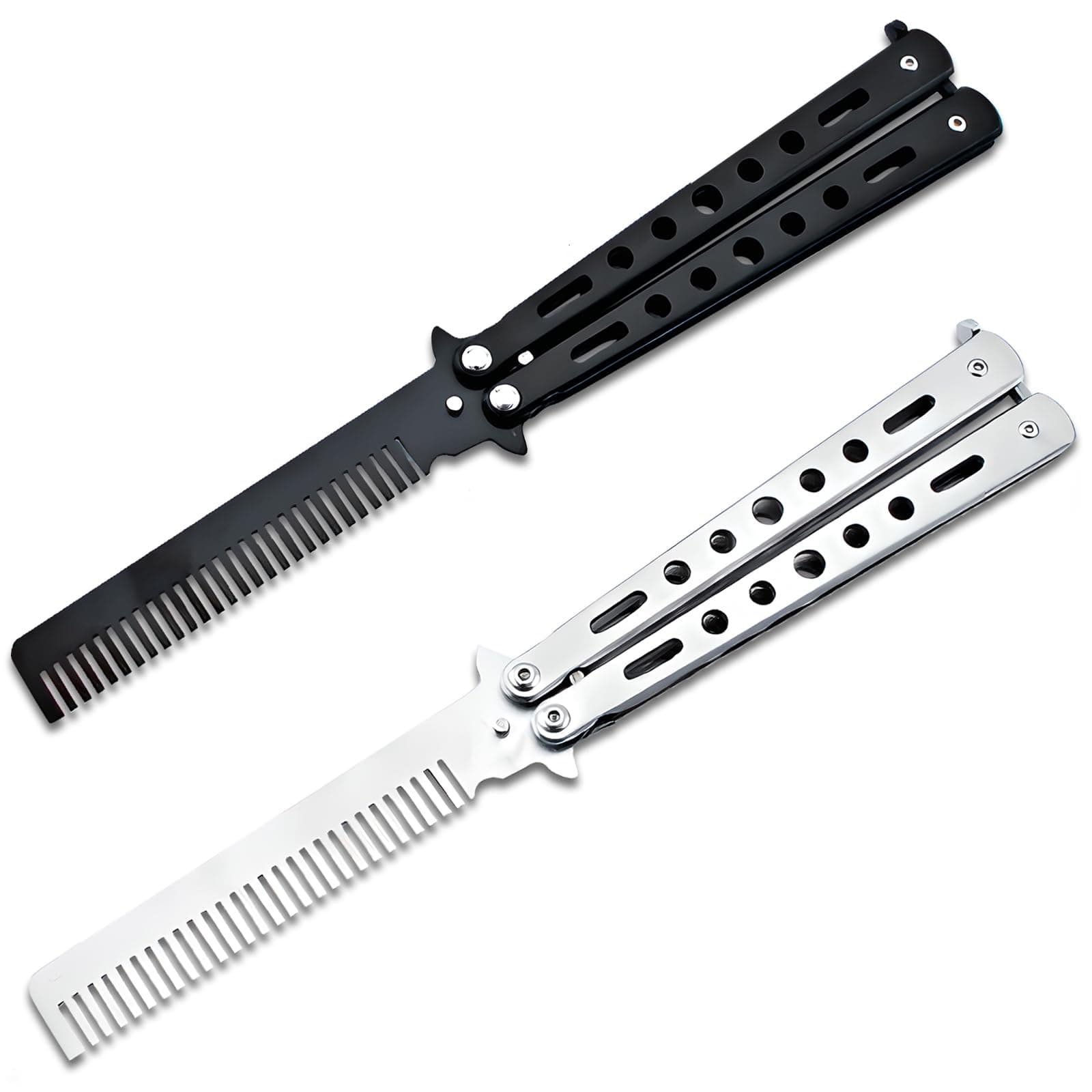 2 Pieces Stainless Steel Folding Practice Combs Available in Black and Silver, Foldable Hair Styling Tools for Sports and Outdoor Use, Silver+Black