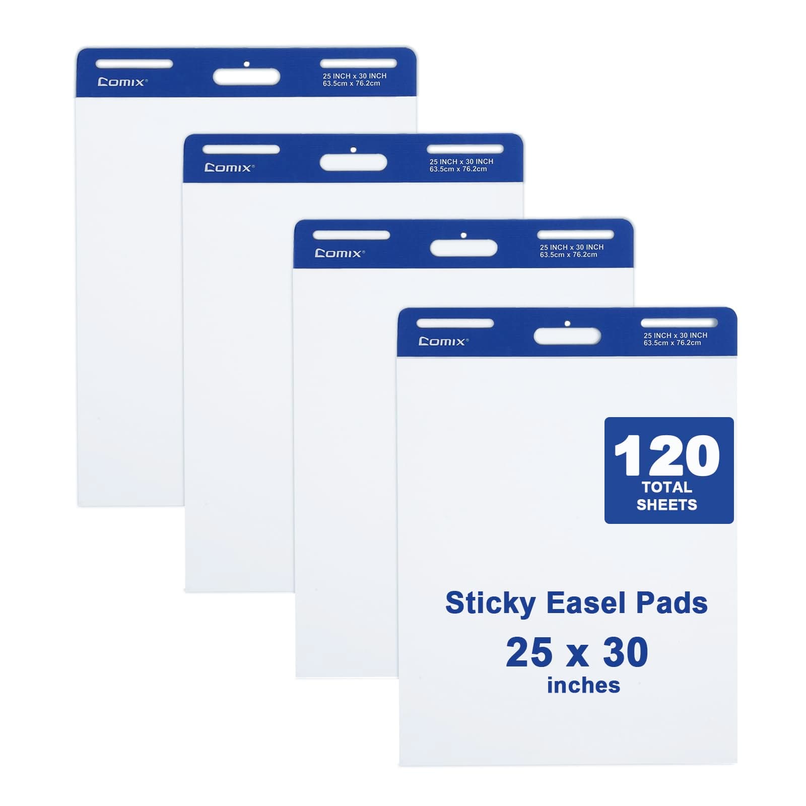 Comix Sticky Easel Pad, 25 x 30 Inches Flip Chart Paper for Teachers, Large Self Stick Easel Paper, 30 Sheets/Pad, 4 Pads/Pack