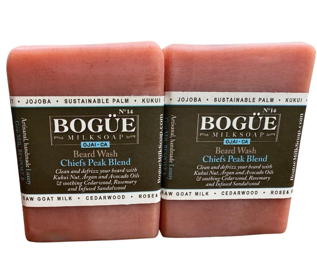 Goat Milk Beard Soap 2 bars-BOGUE Chiefs Peak Blend No.14 Beard Wash to Clean and Defrizz with Avocado & Argan oils & Soothing Cedarwood, Frankincense & Rosemary Essential oils