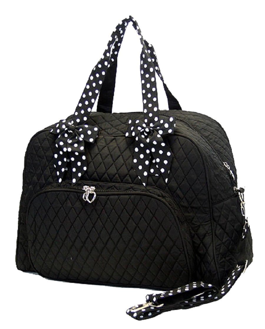 Bellaza Quilted Solid Weekender Travel Duffle Bag (Black/White)