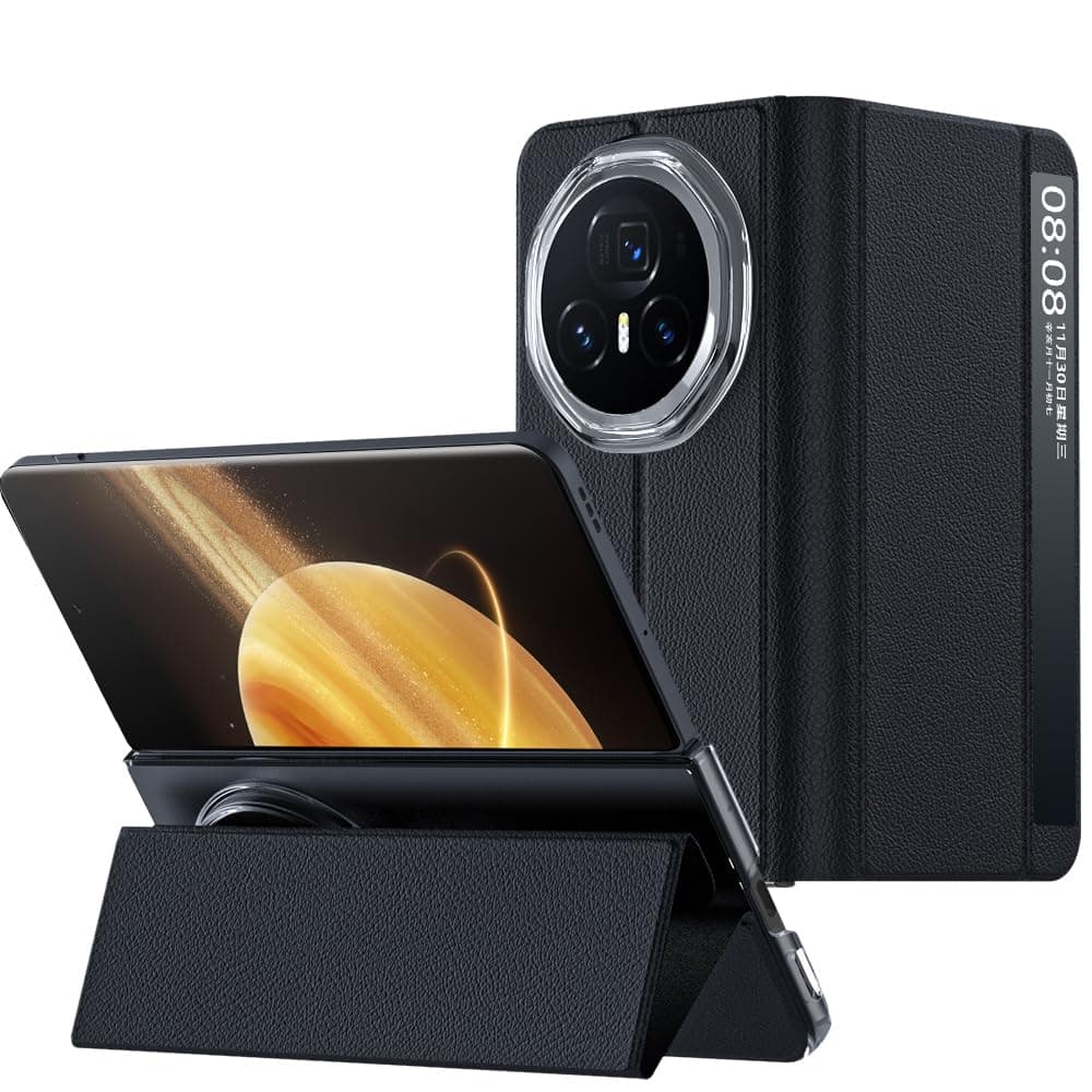 Tieeyivv Mobile Phone Case for Honor Magic V3 Case, Anti-Fingerprint, Military Protection, Shockproof, PU Support Hard Shell for Honor Magic V3, Protective Case, Thin Case (Black)