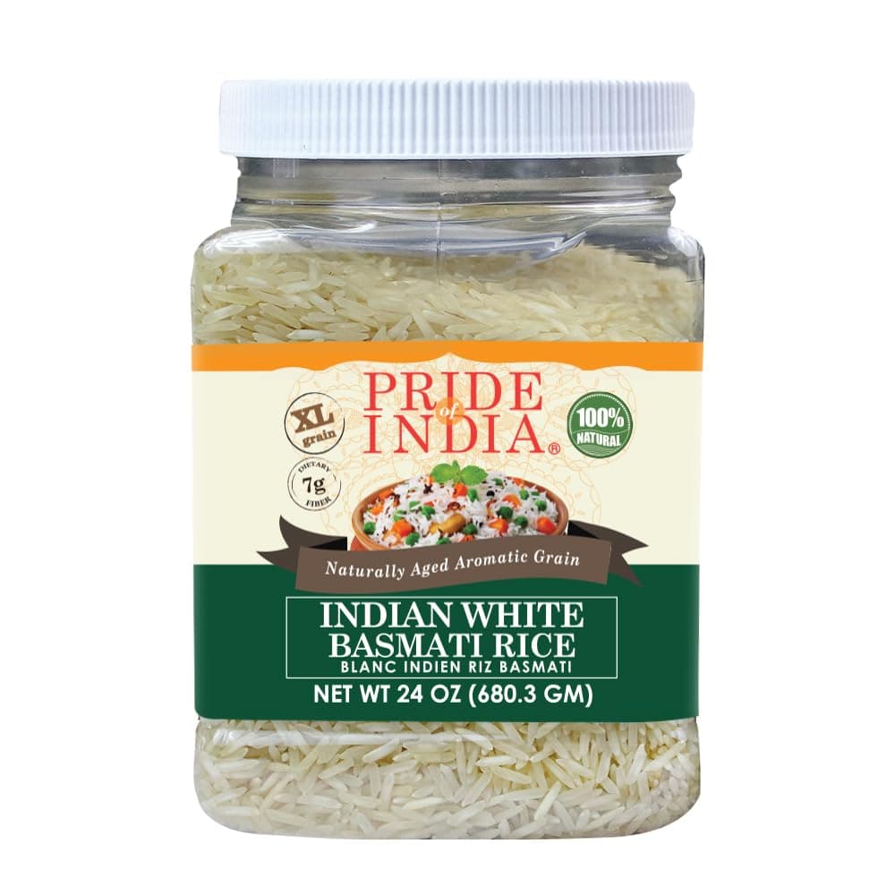 Extra Long Indian White Basmati Rice – Naturally Aged Aromatic Grain Jar – Fragrant and Aromatic Rice – Complements Curries & Stews - 1.5 pound Jar