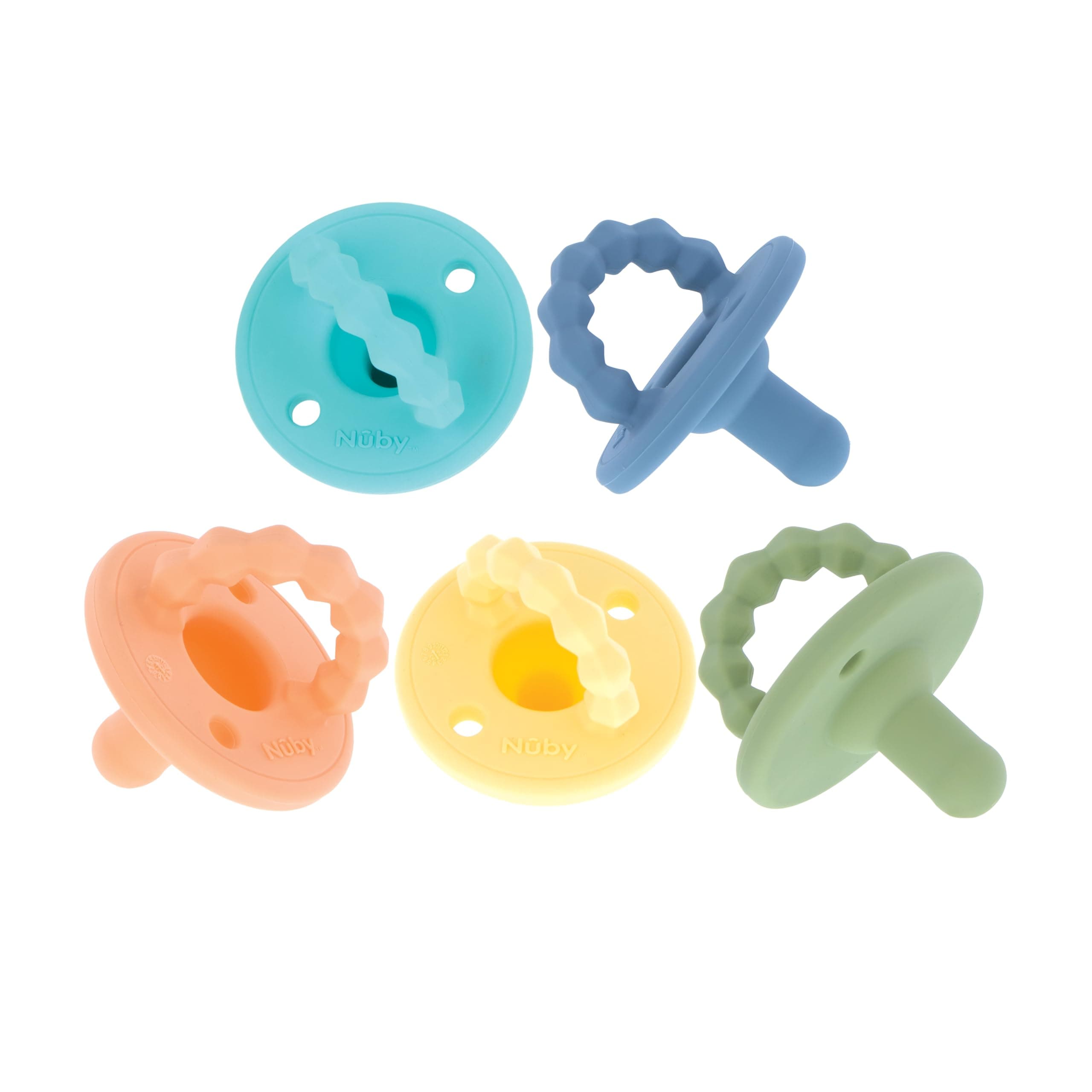Silicone Softees Pacifier and Teethers - (5-Pack) Silicone Baby Pacifiers and Teethers - 0+ Months - Assorted Colors