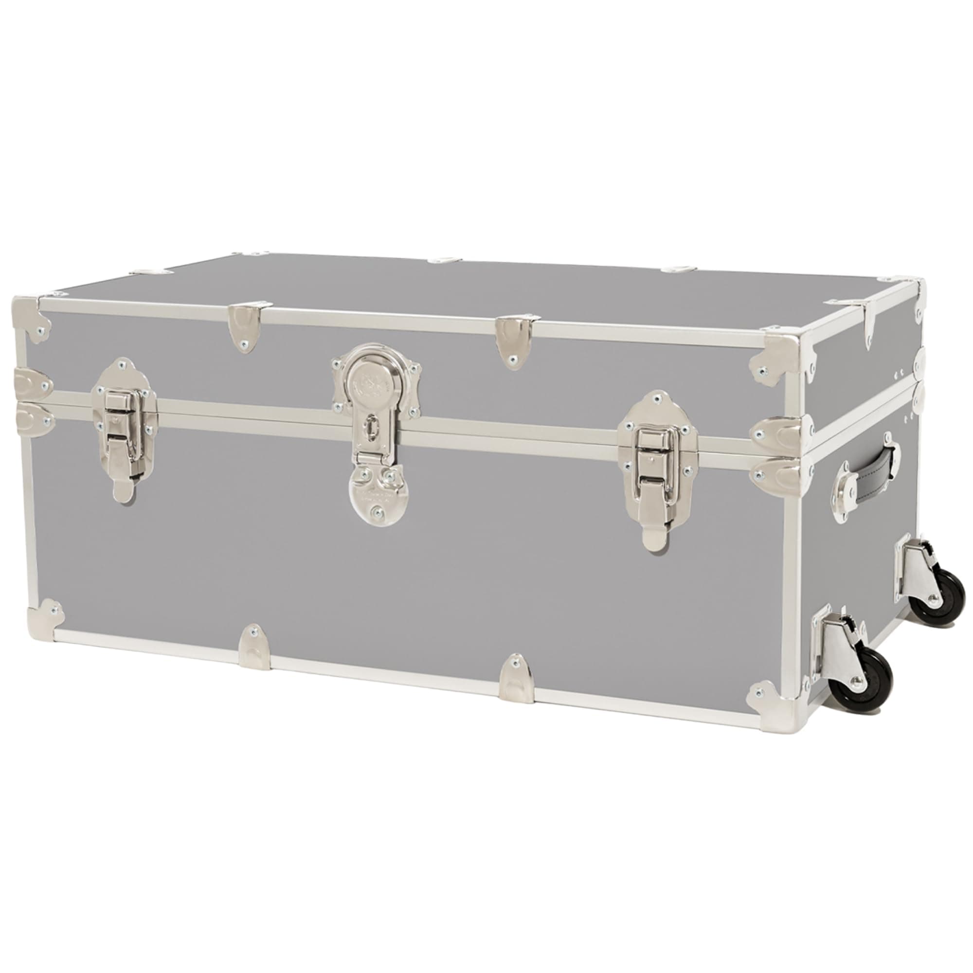 Rhino Trunk & Case Large Armor College Trunk with Removeable Wheels, Secure Dorm Storage Chest, Ideal Footlocker for Students, Strong Trunks 1000+ Pounds Sitting Capacity 32"x18"x14" (Silver)