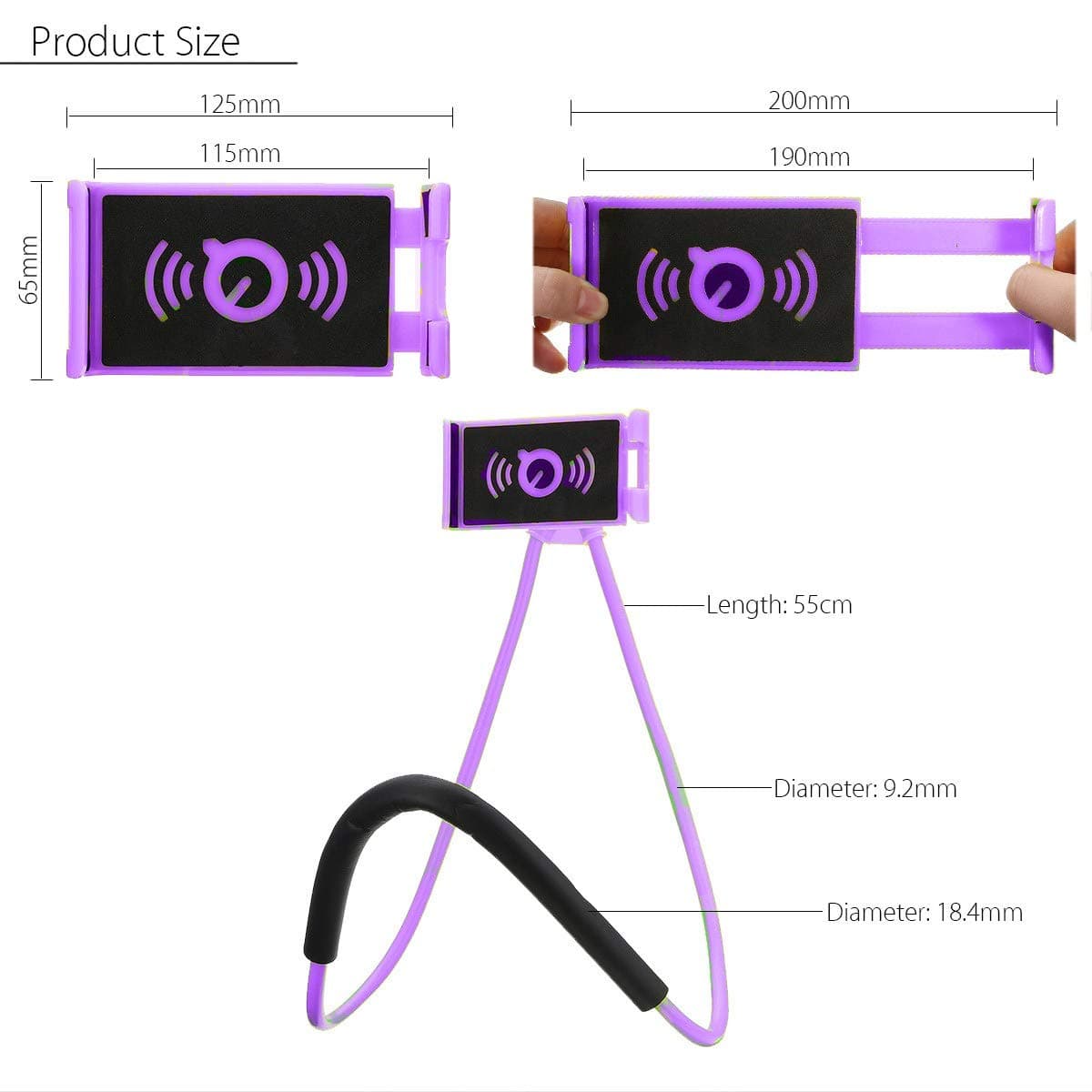 Ediseng Universal Cell Phone Lazy Bracket Cell Phone Holder for Bed, Long Arm Neck Holder for Mobiles and Ipad (Purple)