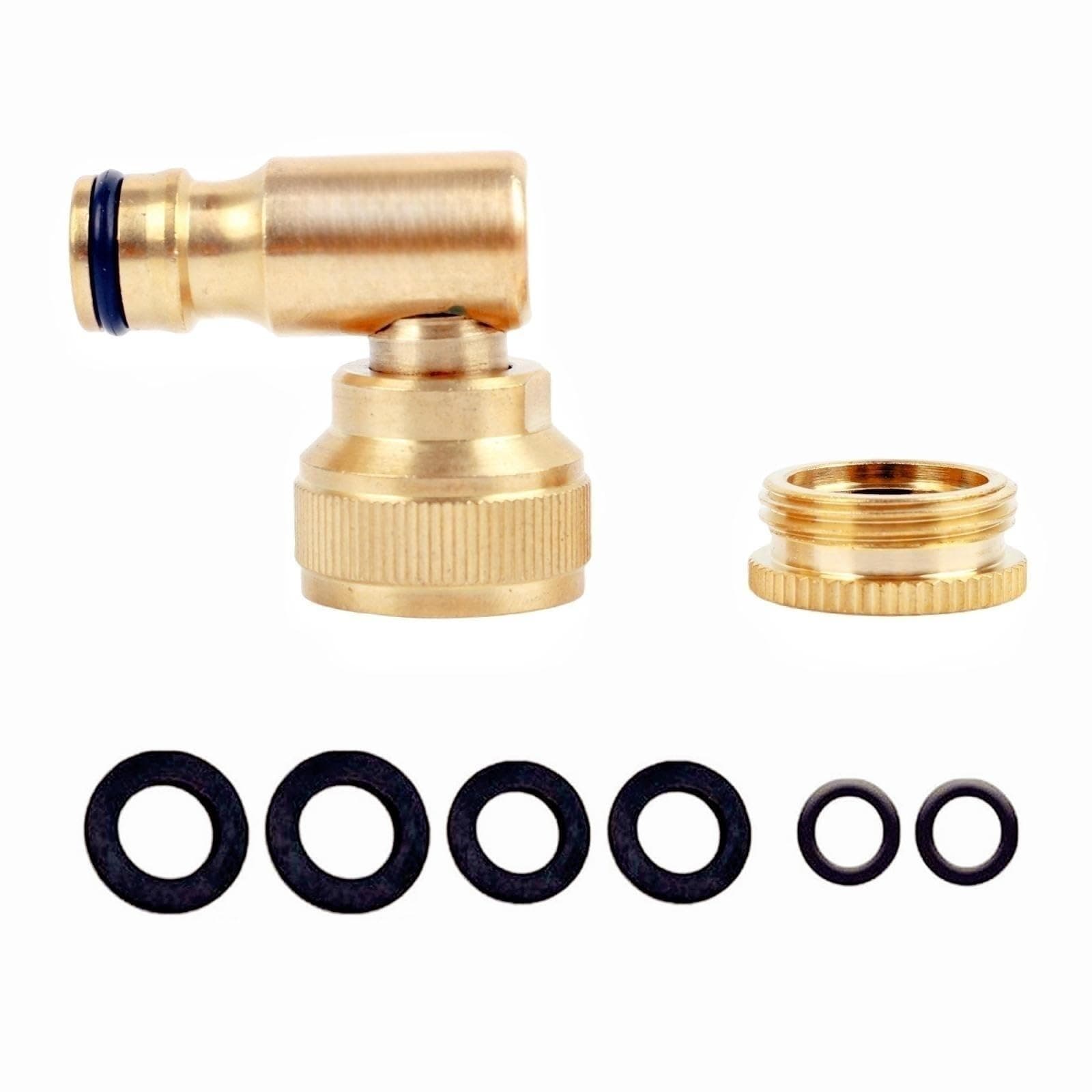 Brass Angled Tap Connector 1/2" & 3/4" 2in1,90° Elbow Female Rotating Hose Connector 360°,Outside Tap Connector for Hose Pipe,Garden Outdoor Hose Tap Adapter,Female Threaded Faucet Hosepipe Fittings
