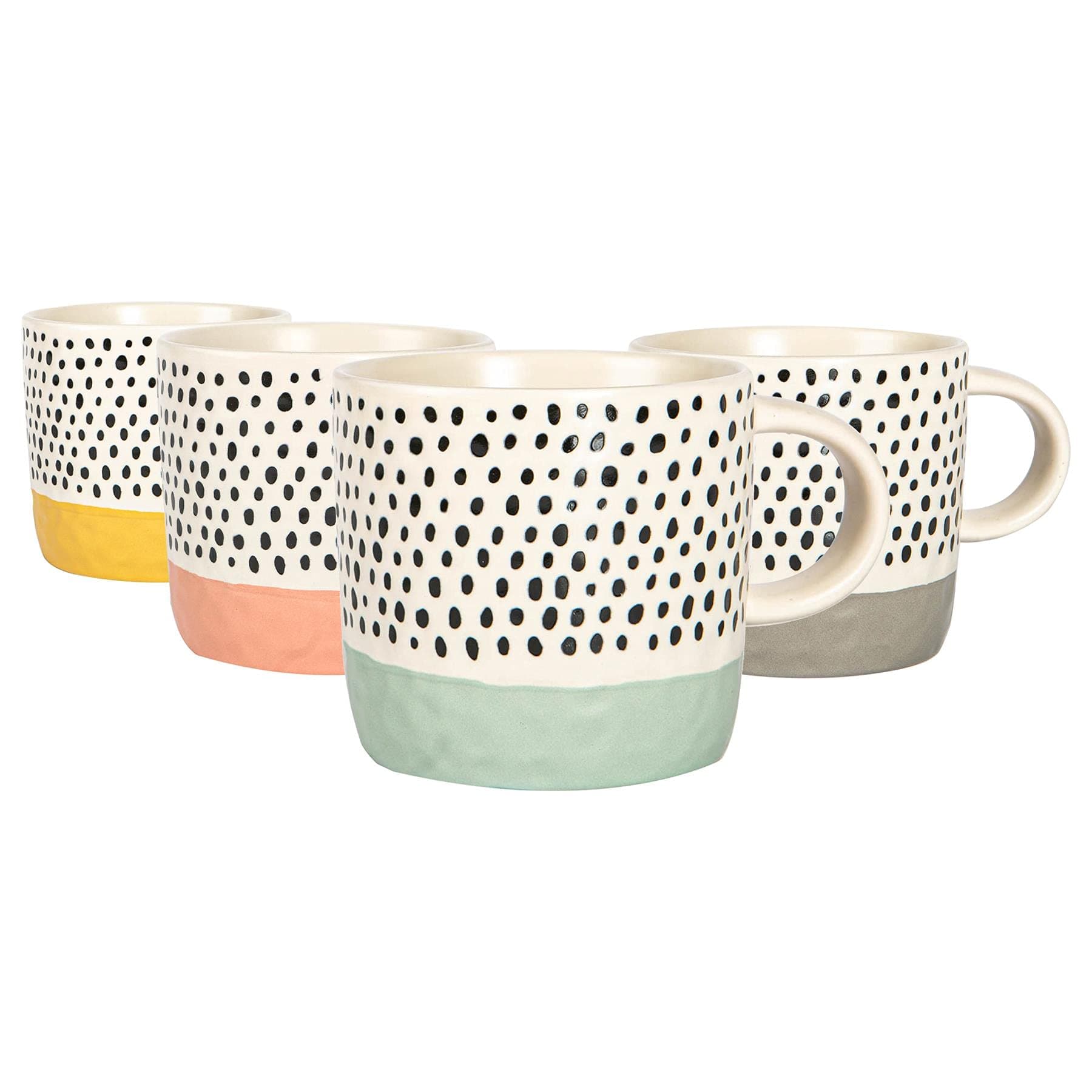 Nicola Spring Ceramic Coffee Mugs Set - 385ml - 4 Colour Dipped Dots Stoneware Coffee Cups Dishwasher & Microwave Safe Large Tea Mugs for Hot Drinks, Hot Chocolate, Tea