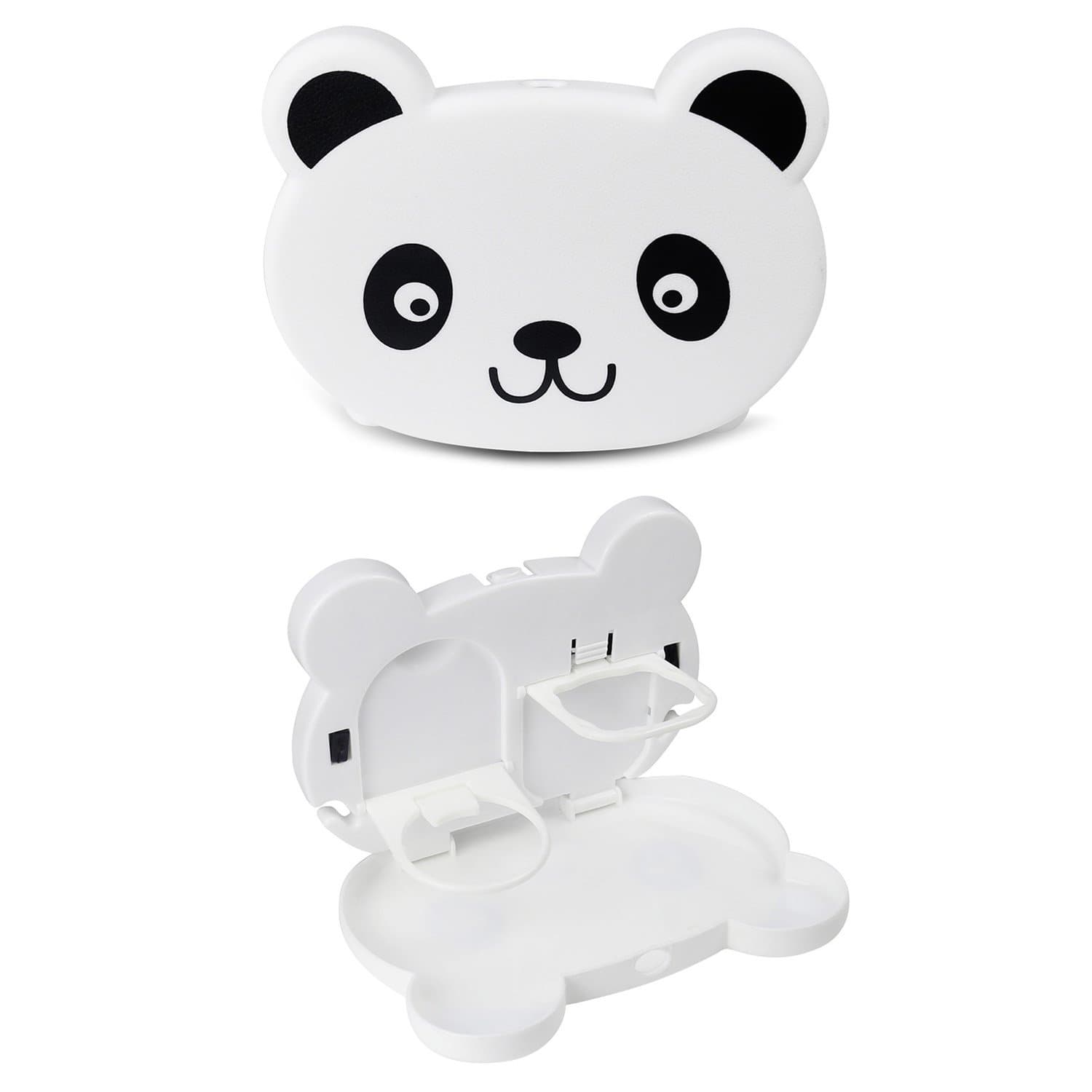 Backseat Car Organizer with Table Holder, Foldable and Clip On Auto Dring Cup Mount Stand Desk, Travel Food Water Tray (White Little Panda)