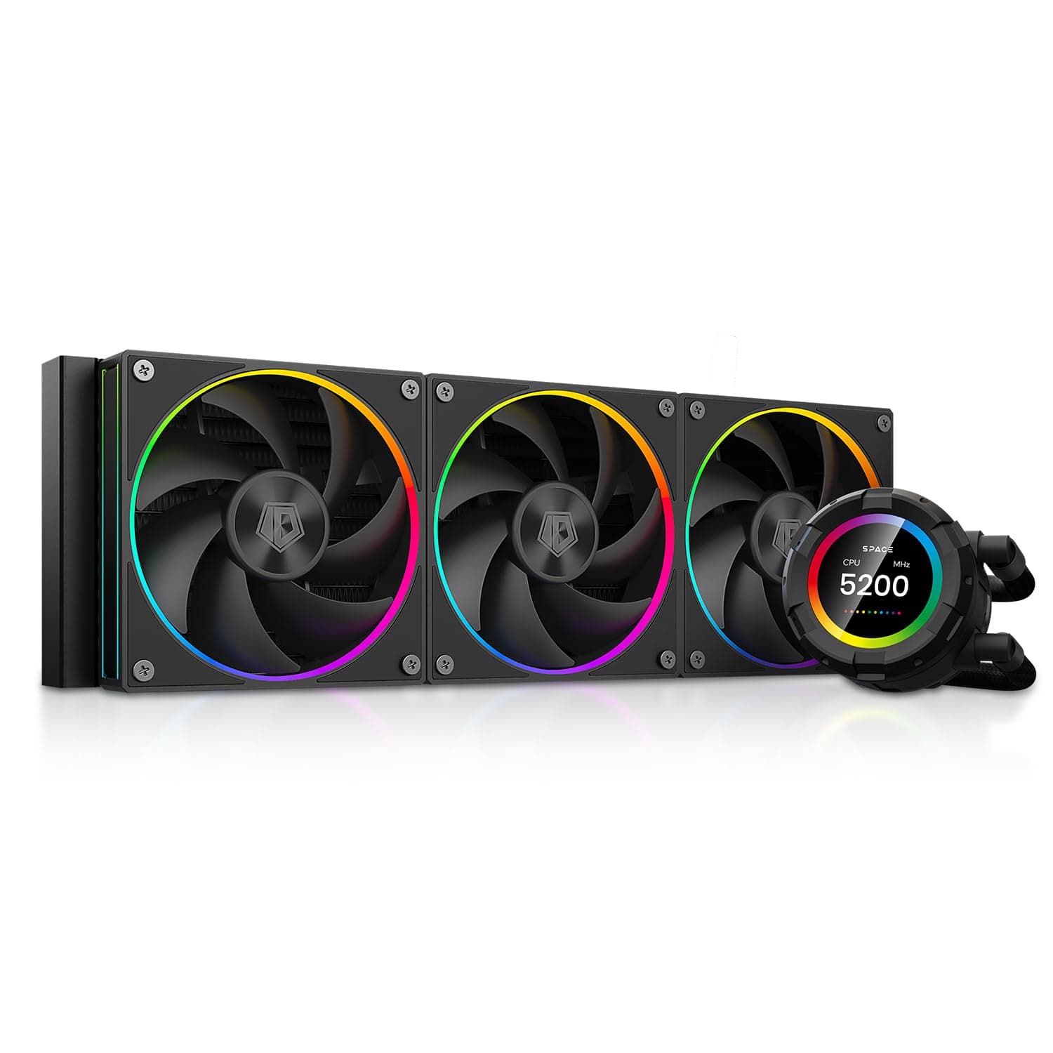 ID-COOLING SL360 Customized CPU Liquid Cooler with Display 2.1" LCD Display for Images and Performance Metrics 360mm AIO Cooler AF127 3 ARGB Fan Supports Intel/AMD