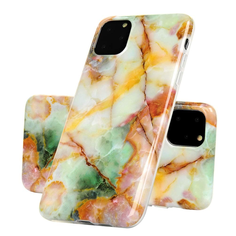 LaVibe Compatible with iPhone 11 Pro Max 6.5 inch Case Silicone, Marble TPU Gel Bumper Back Cover IMD Painted Pattern Anti-Scratch Shockproof Protective Phone Case Yellow-Green