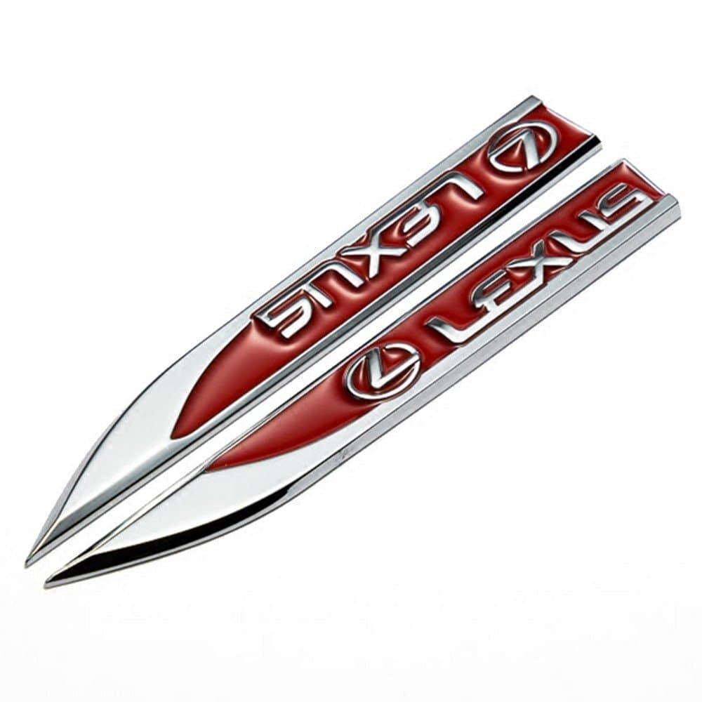 Wallner 1 Pair metal 3D refitted vehicle car marks Emblem Badge Decal Auto Door Fender Side sticker For Lexus (Red)