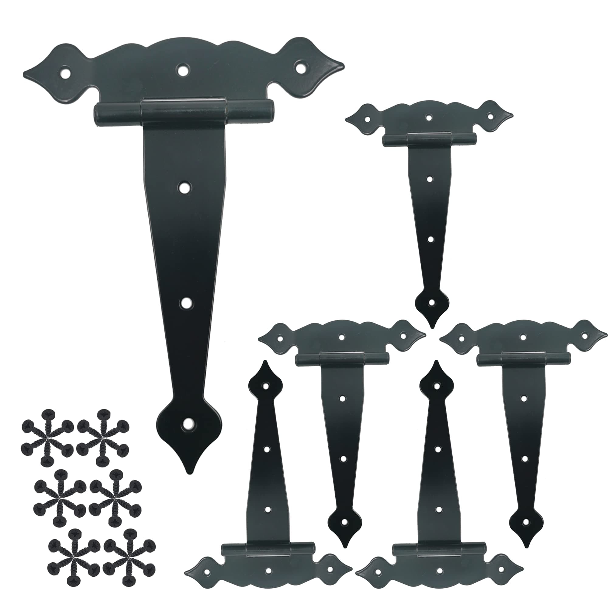HLMOptimo 8 Inch Strap Hinges Heavy Duty T-Strap for Shed Doors, Wooden Fences, Barn Doors - Rustproof Decorative Classic Hinge With Screws (6, 8 Inch)