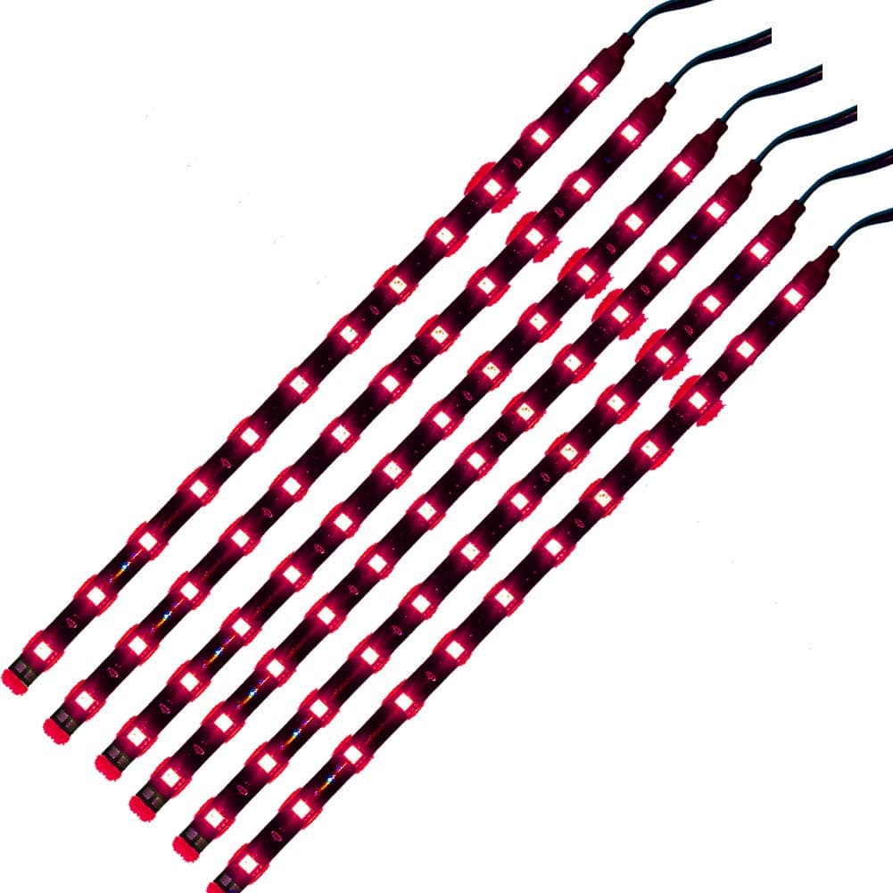 DC 12V Waterproof 1Ft 12 LED Strip Underbody Light with 6 inches Wires for Motor (Red,Pack of 6)