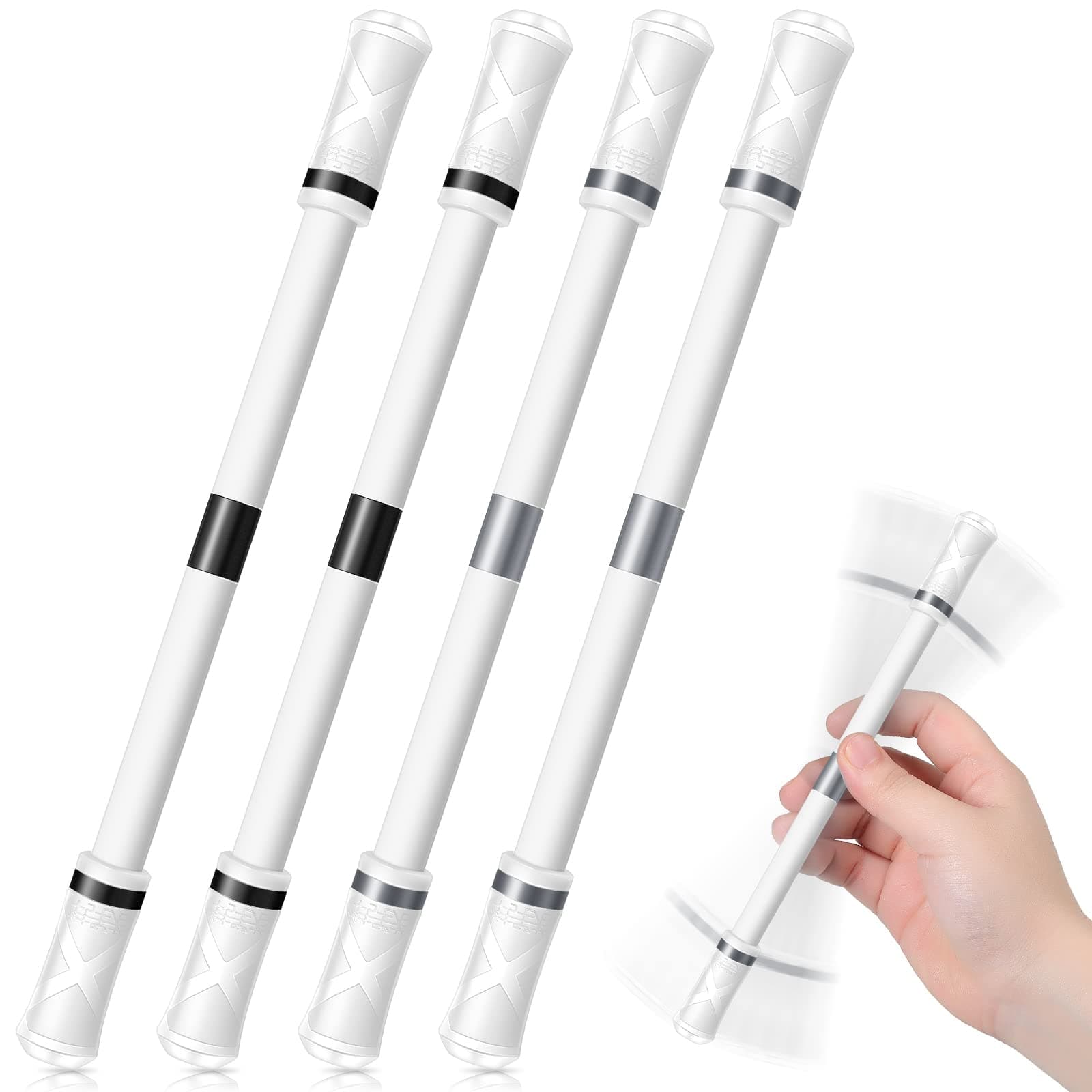Spakon 4 Pcs Spinning Pen Rolling Finger Rotating Gaming Trick Pen Mod Stress Releasing Brain Training Suppliess for Learning Office Supplies(Black, Silver)