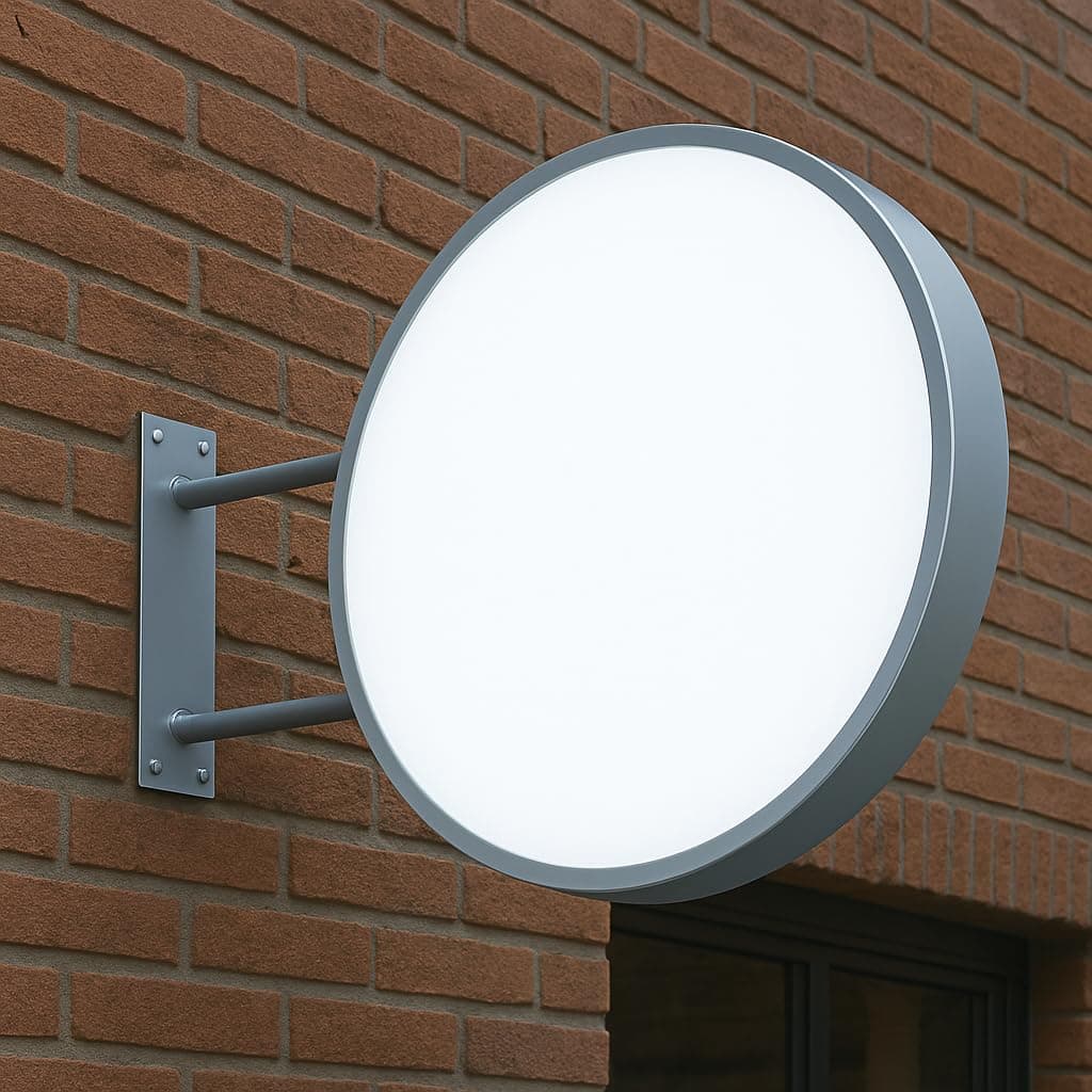 Double Sided Illuminated LED Outdoor Projecting Sign Light Box 80 x 80cm Round Outdoor Advertising Sign (Silver)