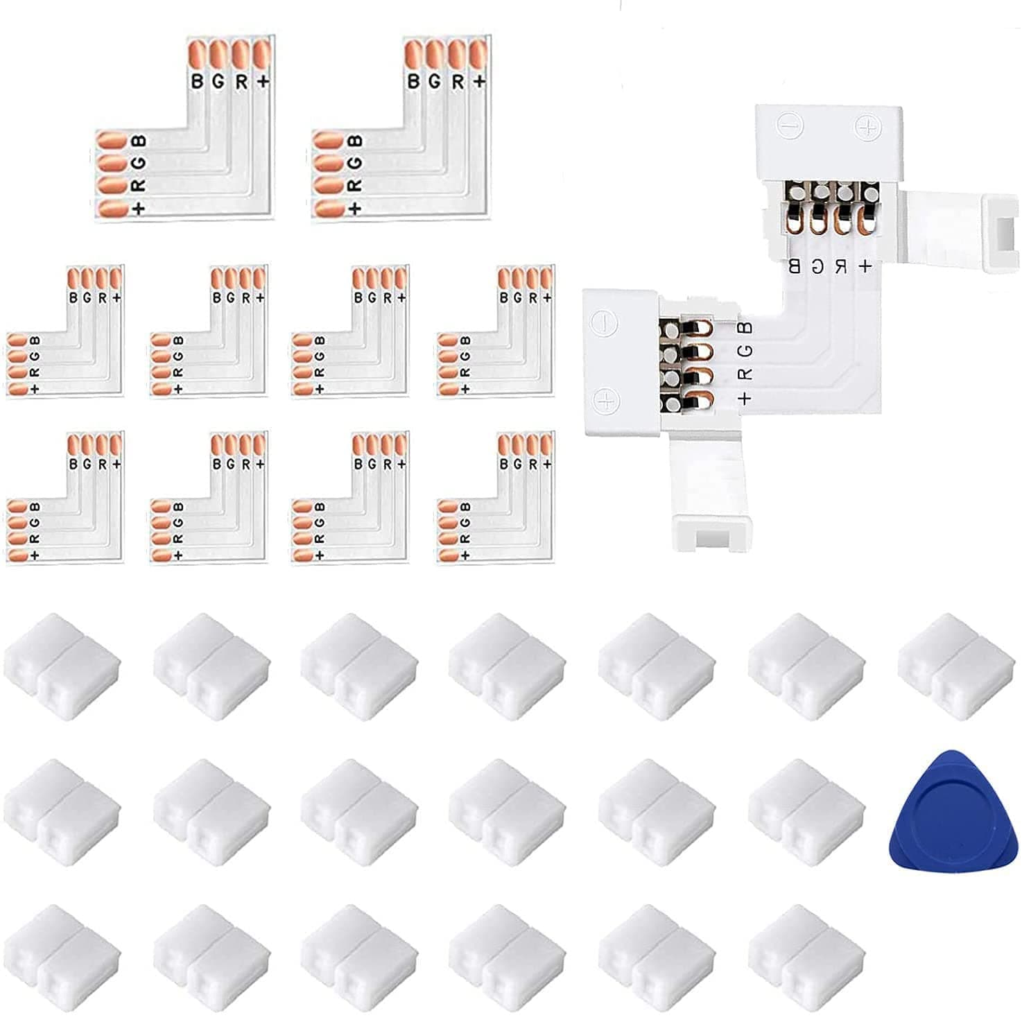 L Shape 4-Pin LED Connectors, 10-Pack 10mm Wide Right Angle Corner Solderless Adapter Connector Terminal Extension Connectors for 3528 5050 SMD RGB 4 Conductor LED Light Strips