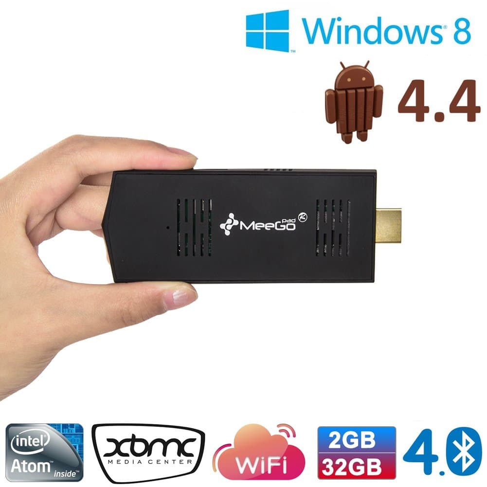 Meegopad T02 Mini Pc Windows 8.1 Tv Stick Wintel Compute Stick with Intel Bay Trail Z3735f Quad Core CPU Meegopad T01 Upgraded Pocket Computer with Bluetooth 4.0 Hdmi 1080p (Black)