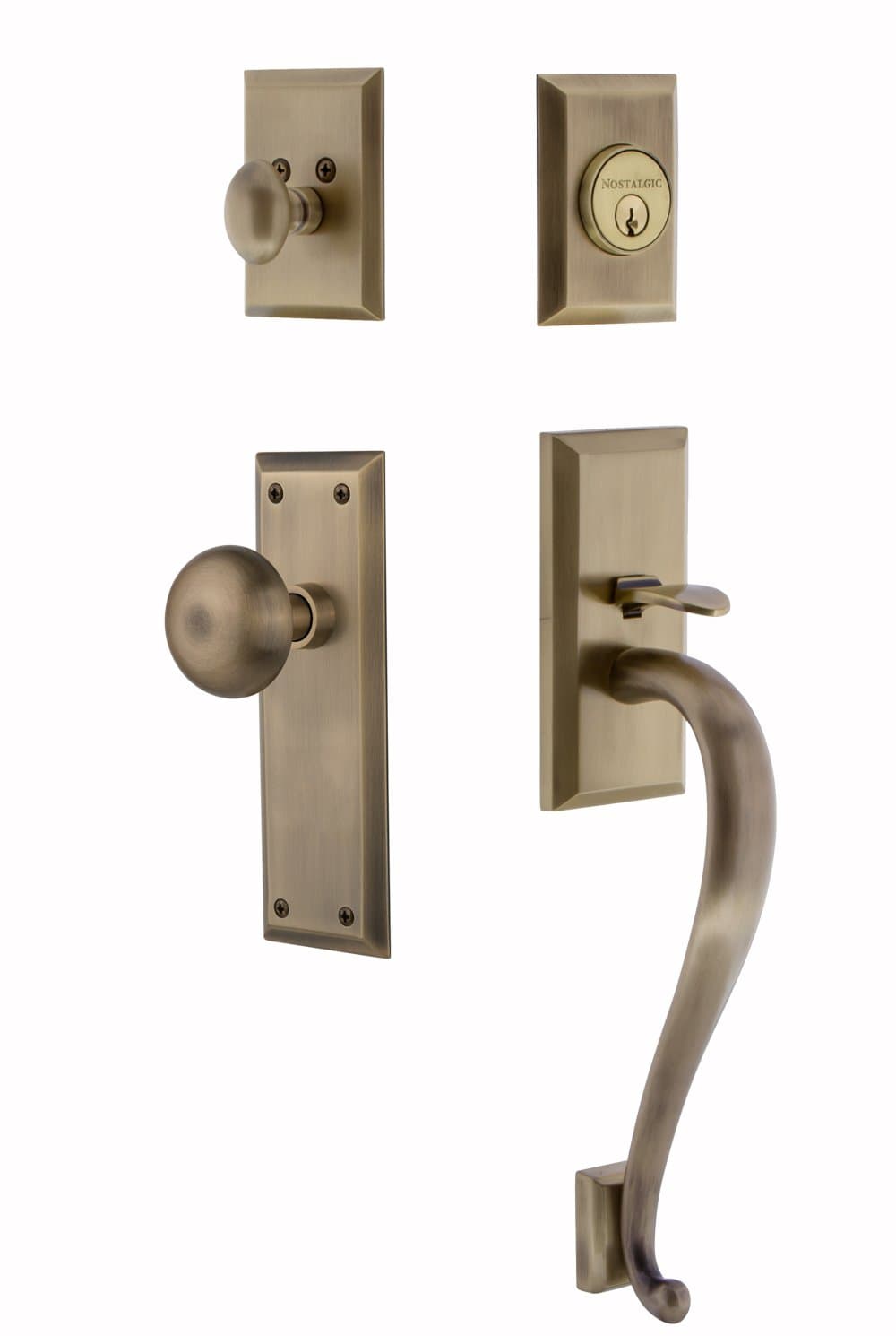 Warehouse 719412 New York S Grip Entry Set, Backset - 2.375", Antique Brass