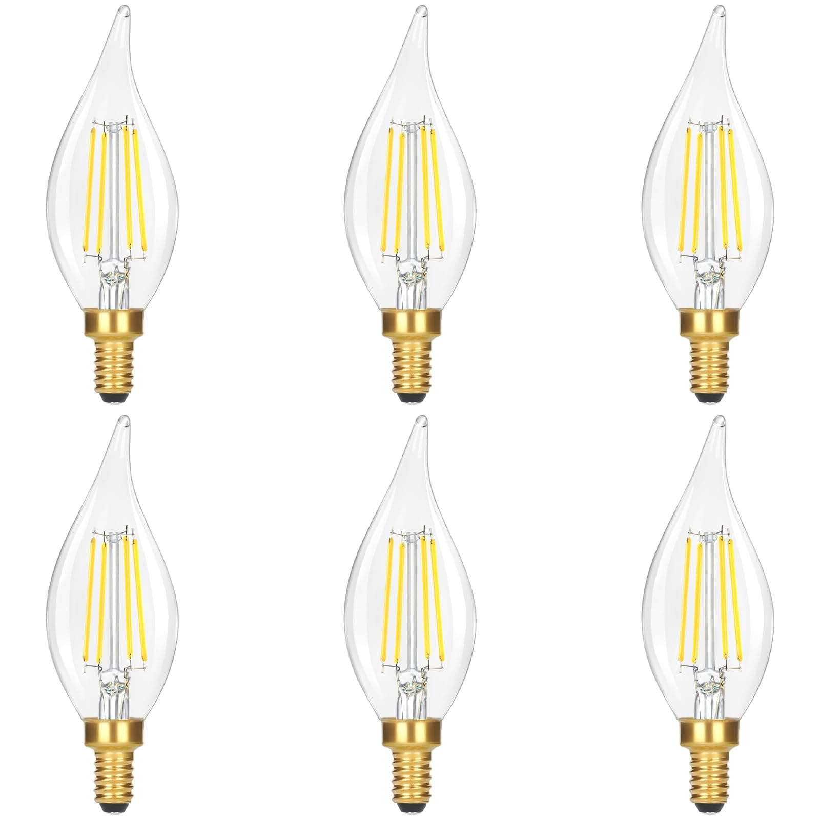 Dimmable E12 Candelabra Bulb 60 watt, 6W 630 LM Dimmable E12 LED Bulb 5000K Daylight White, Vintage Flame Tip LED Chandelier Light Bulbs, 6-Pack
