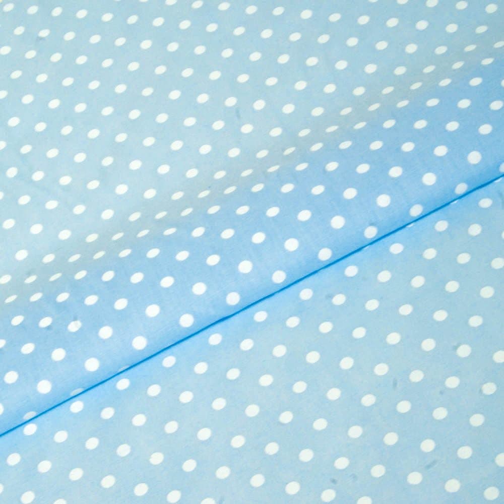 Pastel Blue Polka Dot Fabric 5MM White Spots Dotty Polycotton